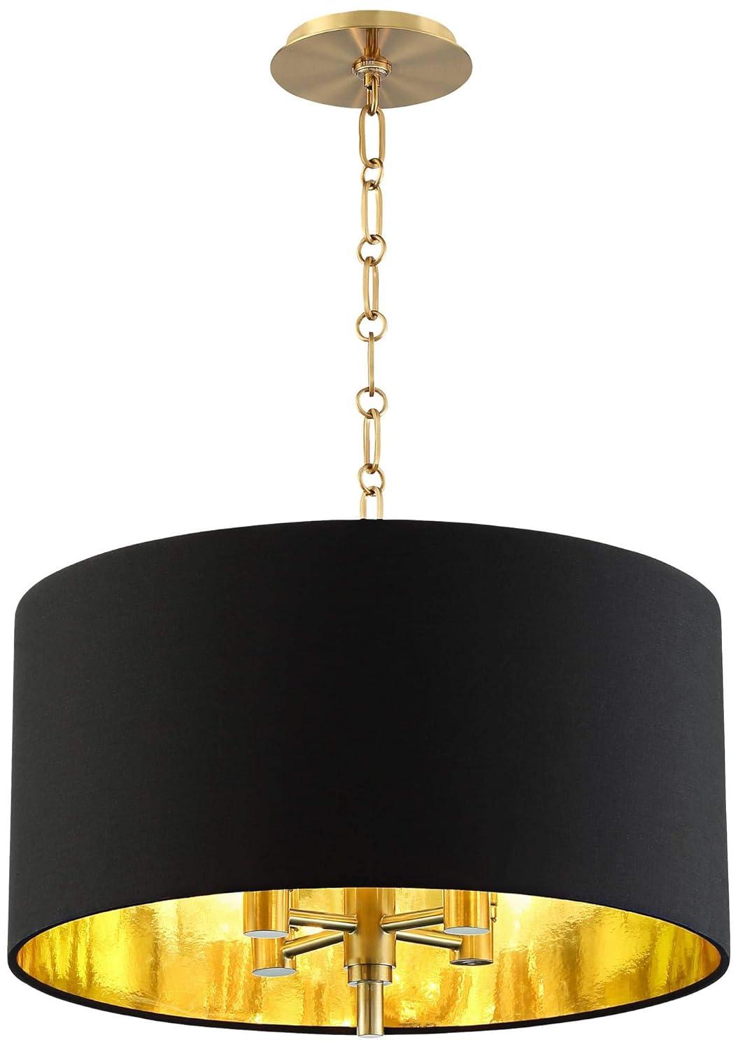 Possini Euro Design Warm Gold Pendant Chandelier 20" Wide Modern Black Fabric Drum Shade 4-Light Fixture for Dining Room Living House Kitchen Island