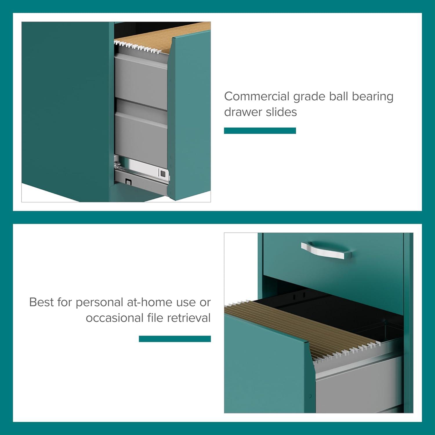 Compact Teal Steel 3-Drawer Mobile Pedestal File Cabinet