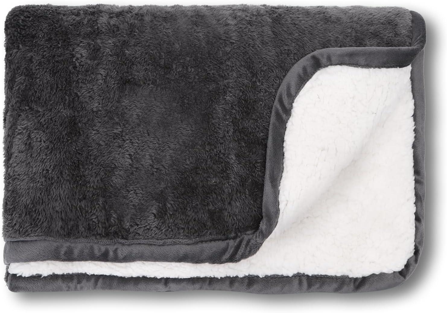 Gray Reversible Sherpa Fleece Waterproof Pet Blanket