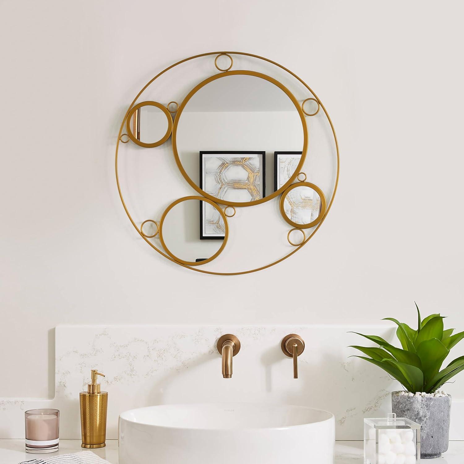 Mercer41 Hildebert Decorative 19.75-inch Round Frame Gold Modern Accent Mirror with 4 Glass Mirror Balls