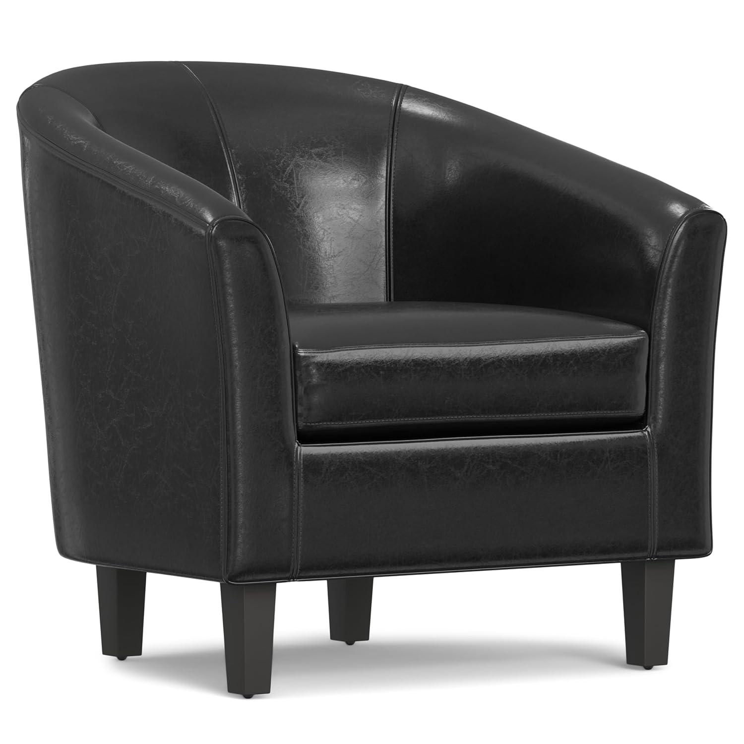 Simpli Home Austin 30"W Upholstered Vegan Faux Leather Contemporary Tub Accent Chair with High Arms and Deep Seat