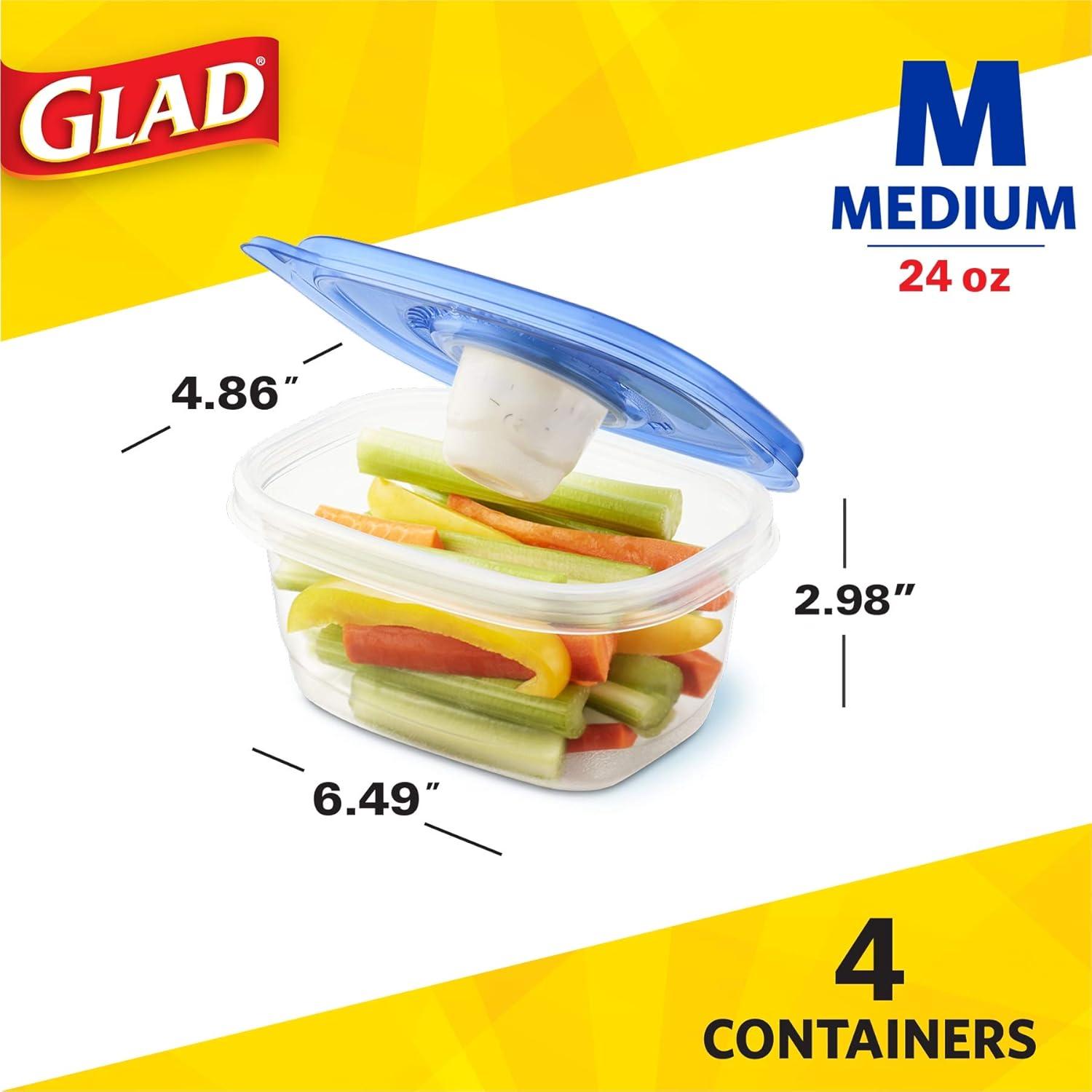 Medium Rectangle BPA-Free Plastic Lunch Containers with Lids, Set of 4