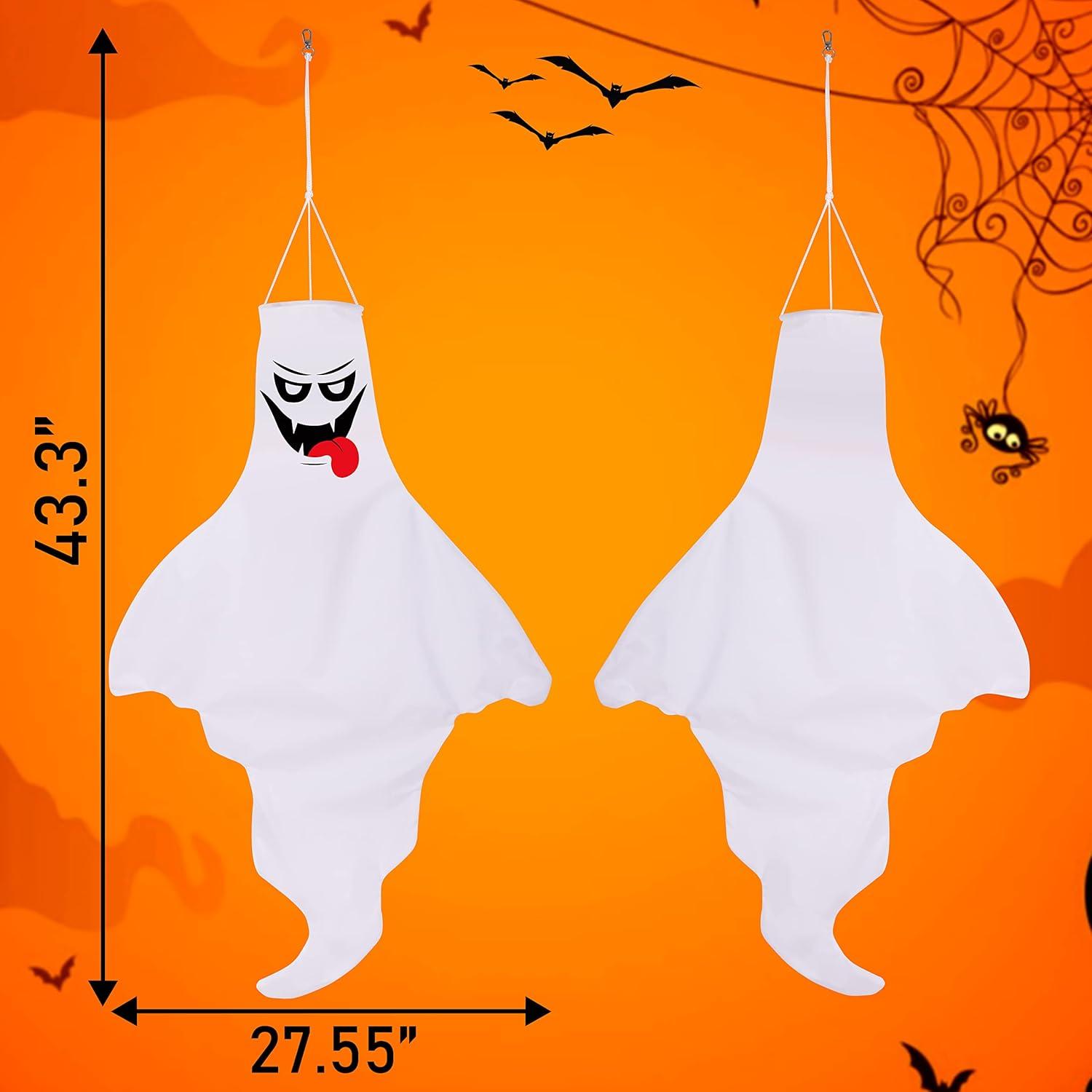 Set of 3 LED Hanging Ghost Windsocks for Halloween