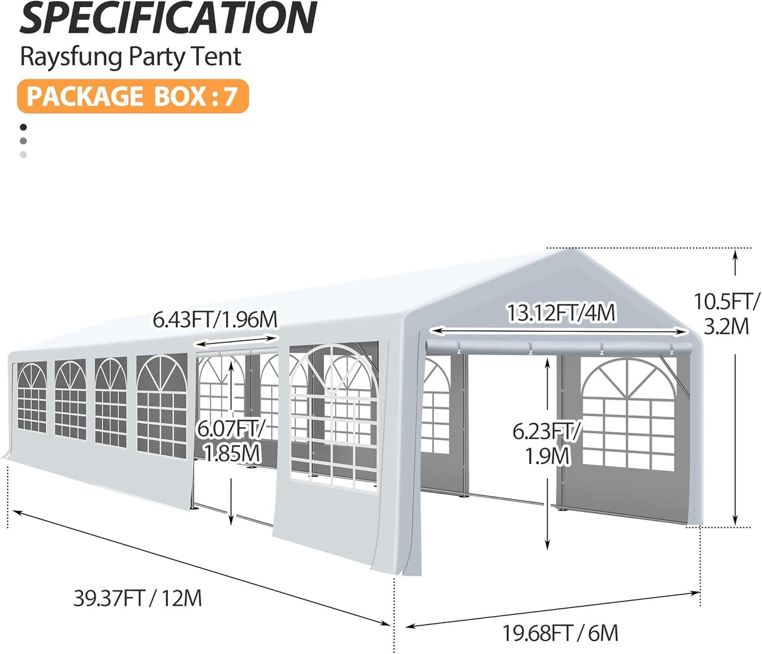 Towallmark 20' X 40' Outdoor Party Wedding Tent, Heavy Duty Canopy With 10 Detachable Side Walls, Suitable For Camping Wedding Picnics