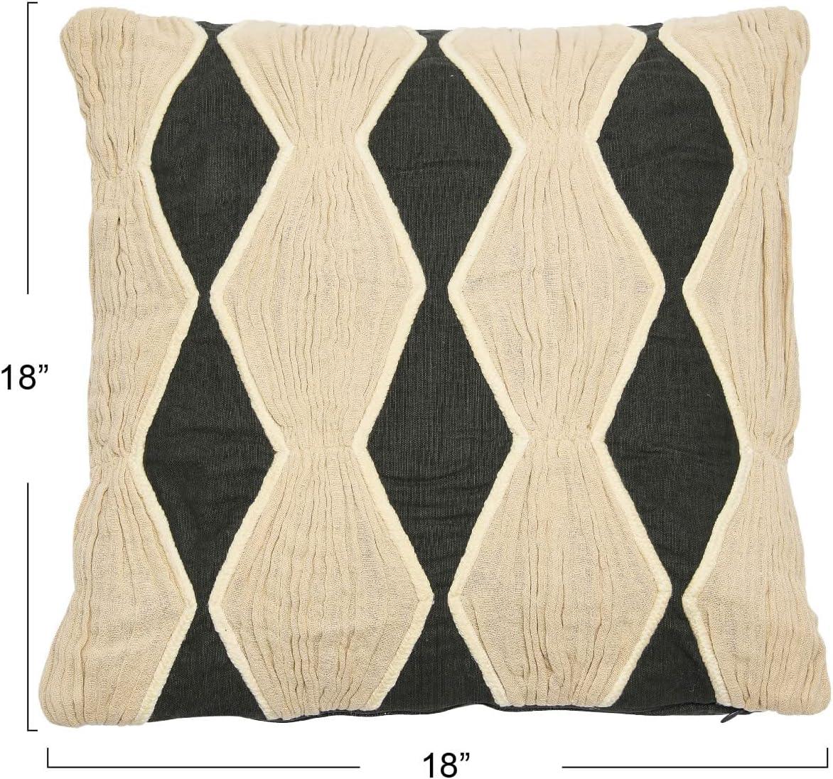Creative Co-Op Cotton Pillow with Embroidery, Chambray Back