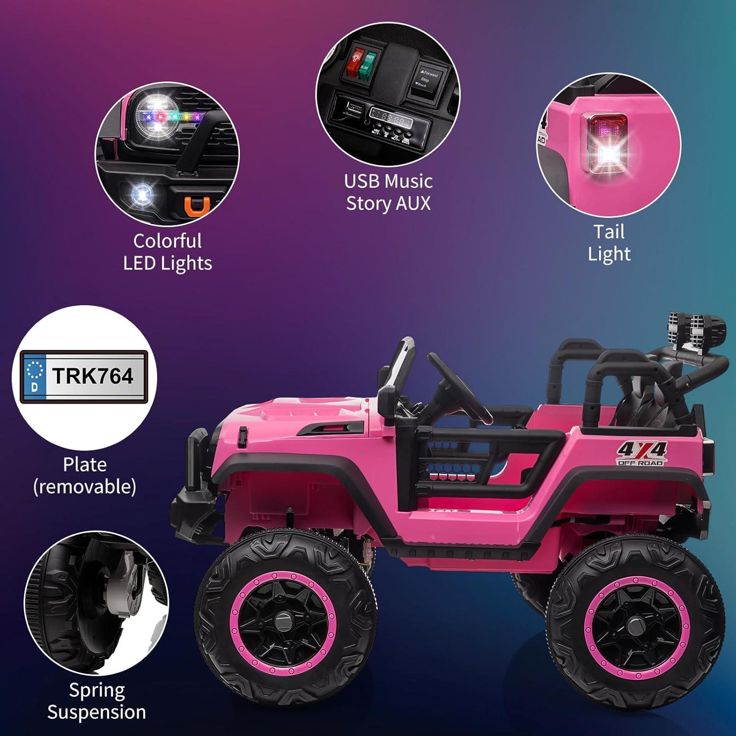 Yesfashion 24V Kids large Jeep 2 Seats SUV Ride on Car Ride on Truck with Remote Control, Electric 4*45W Motors Ride on Toys, with LED Light,Music,USB