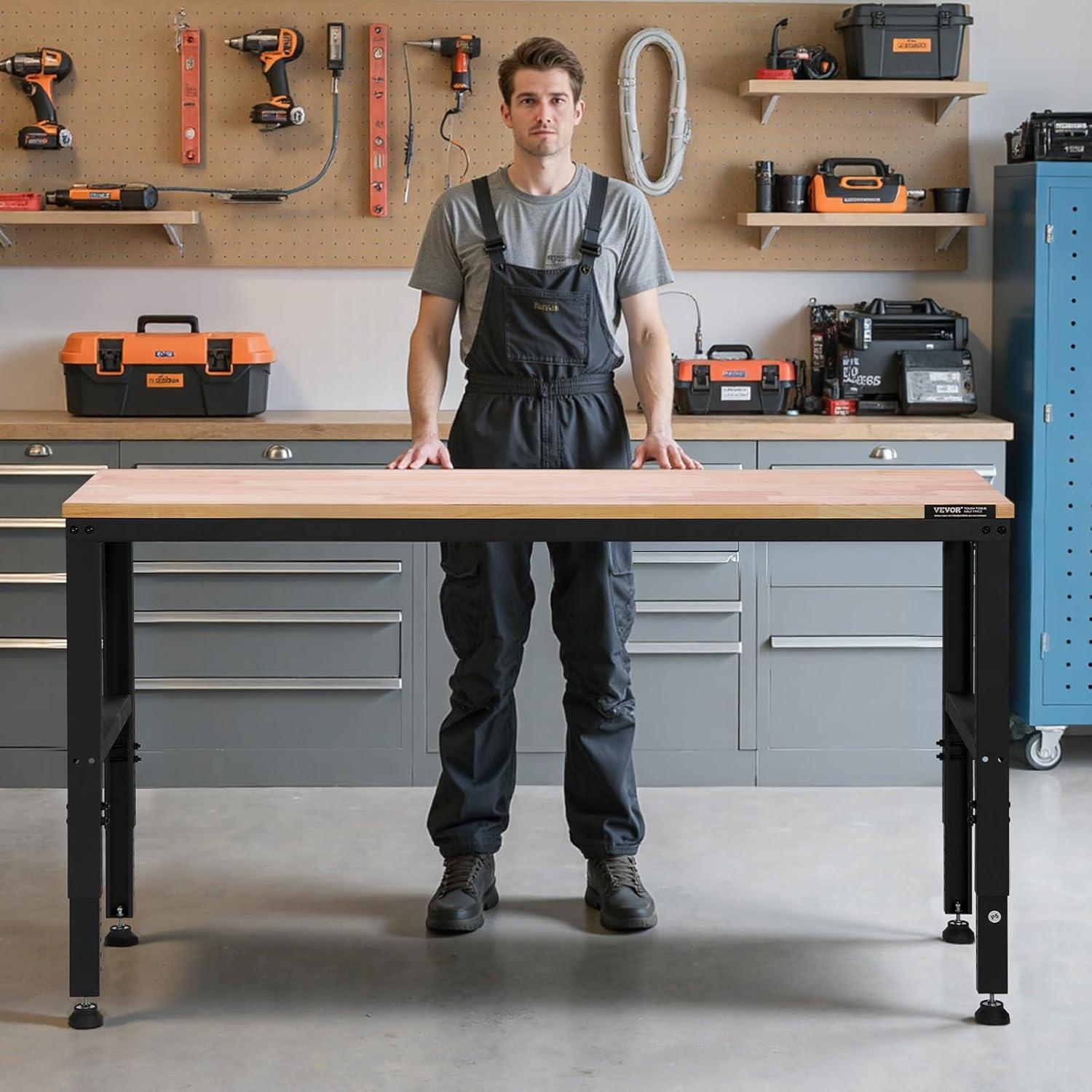 VEVOR 61'' W Wood Top Height-Adjustable Workbench