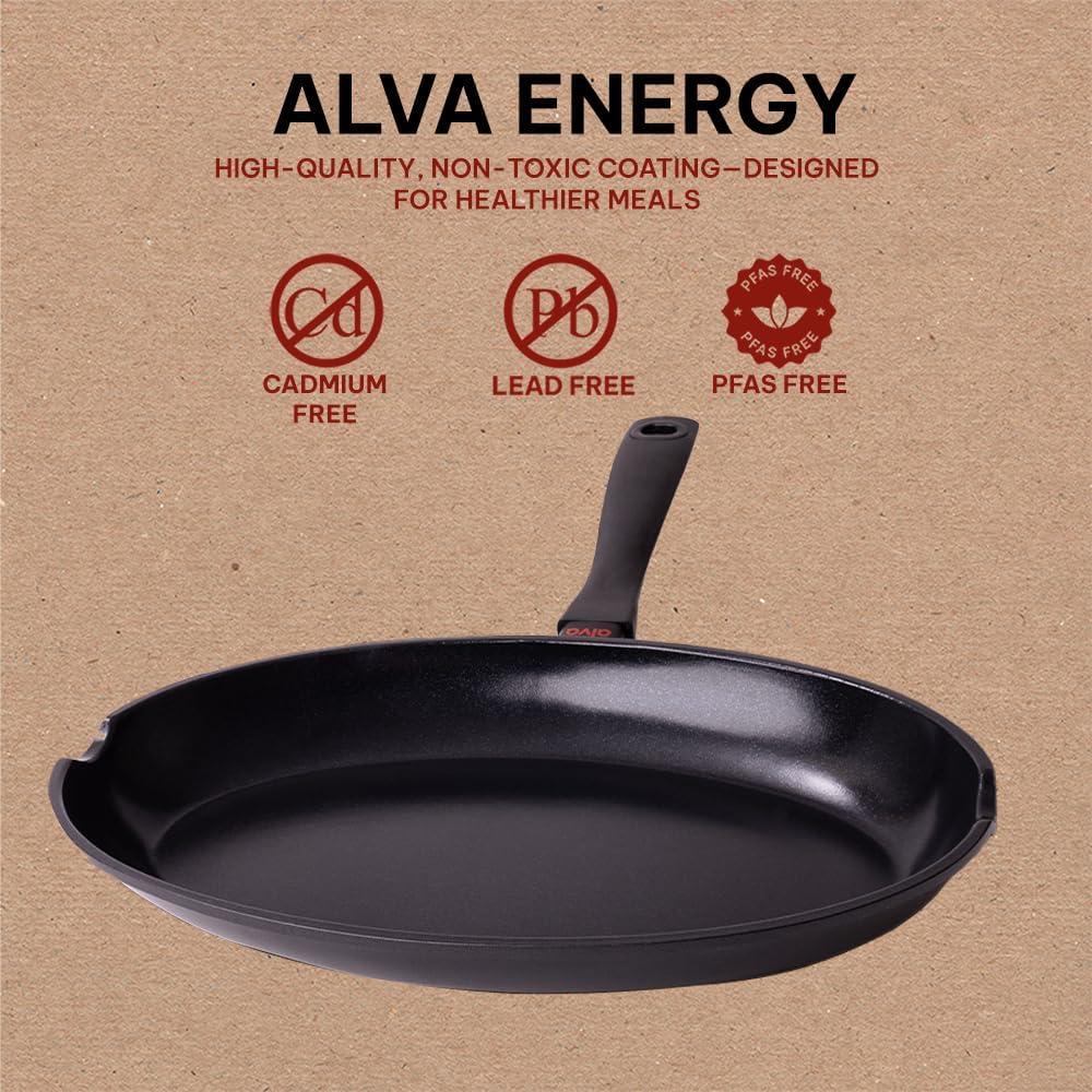 Alva Energy Nonstick Frying Pan Skillet for Whole Fish Non Toxic Ceramic Cookware 13.4"