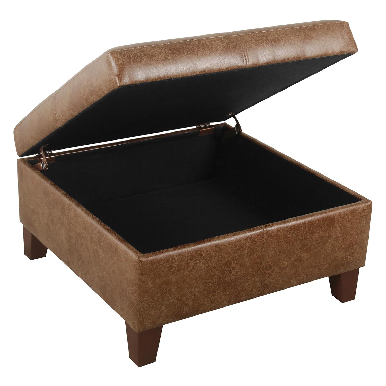 Luxury Large Square Storage Ottoman Distressed Brown - HomePop: Upholstered, Modern Style, 250lb Capacity