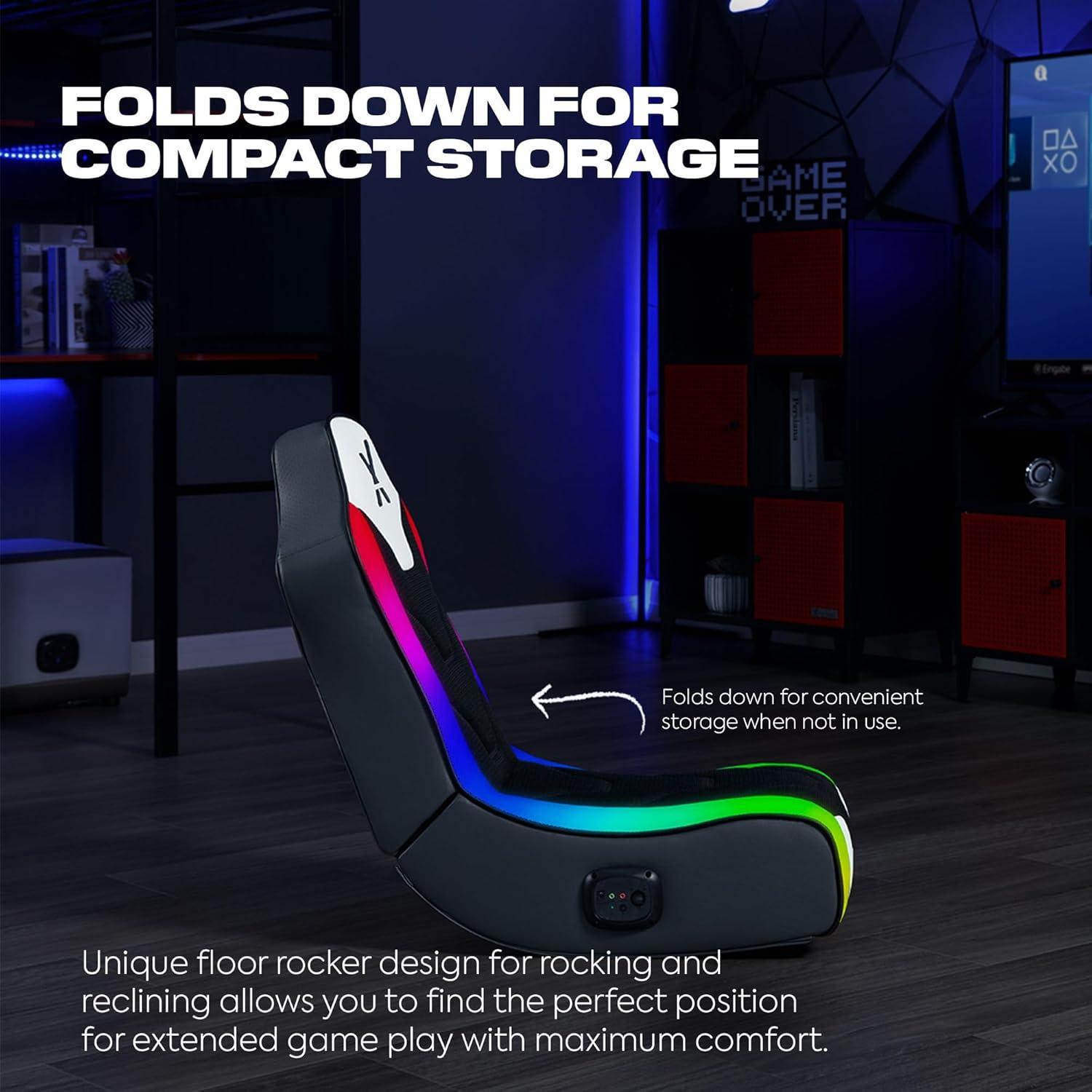 Black and White RGB LED Gaming Rocking Chair with Speakers