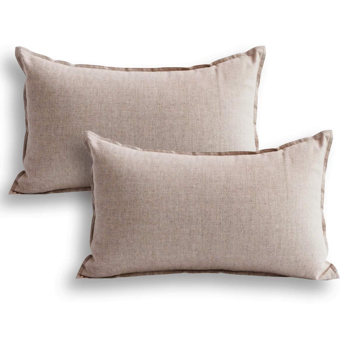 Jeanerlor 12"x20" Cotton Linen Decorative Lumber Throw Pillow Case Cushion Cover Set with Twin Needles Stitch on Edge for Father's Day,(30 x 50cm), 2 Pcs, Light Linen