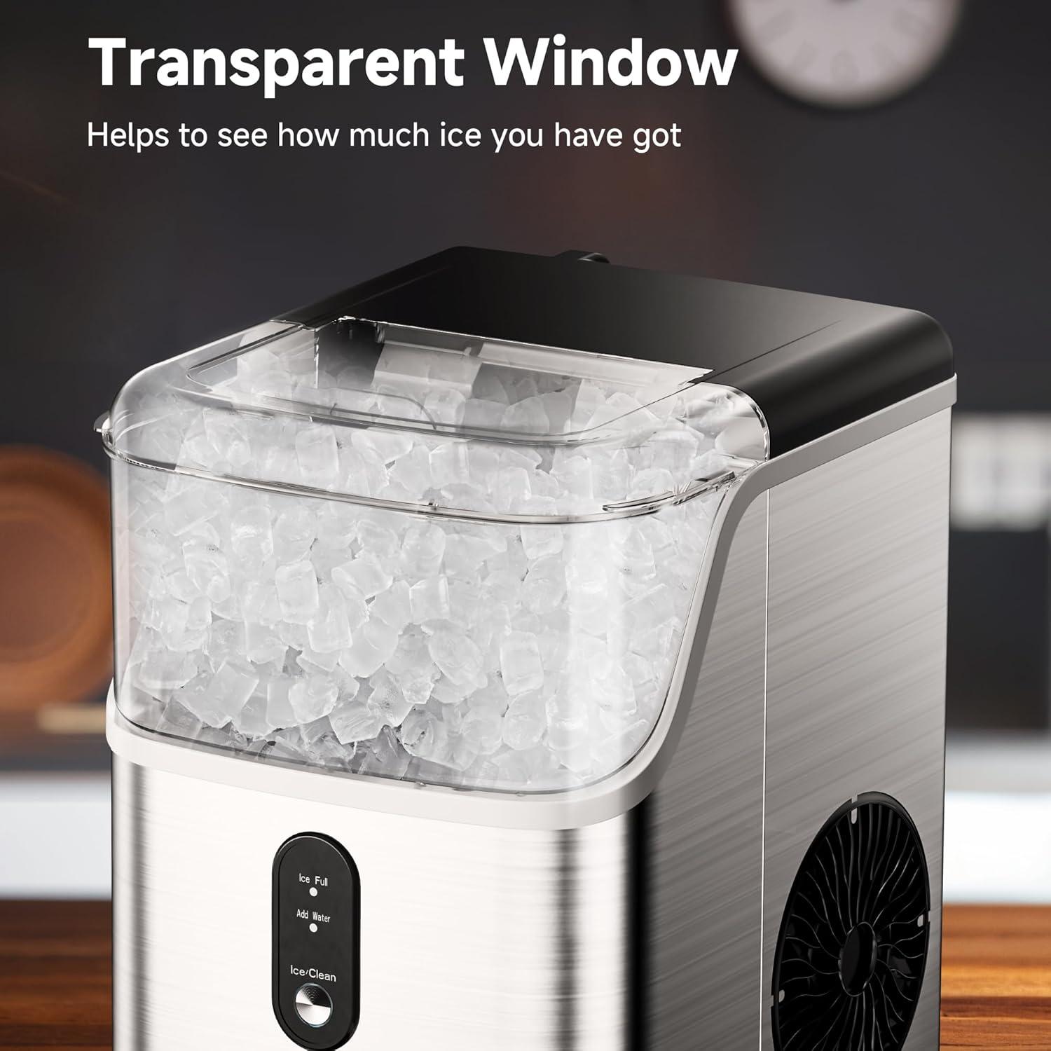 Stainless Steel Countertop Nugget Ice Maker with Self-Cleaning