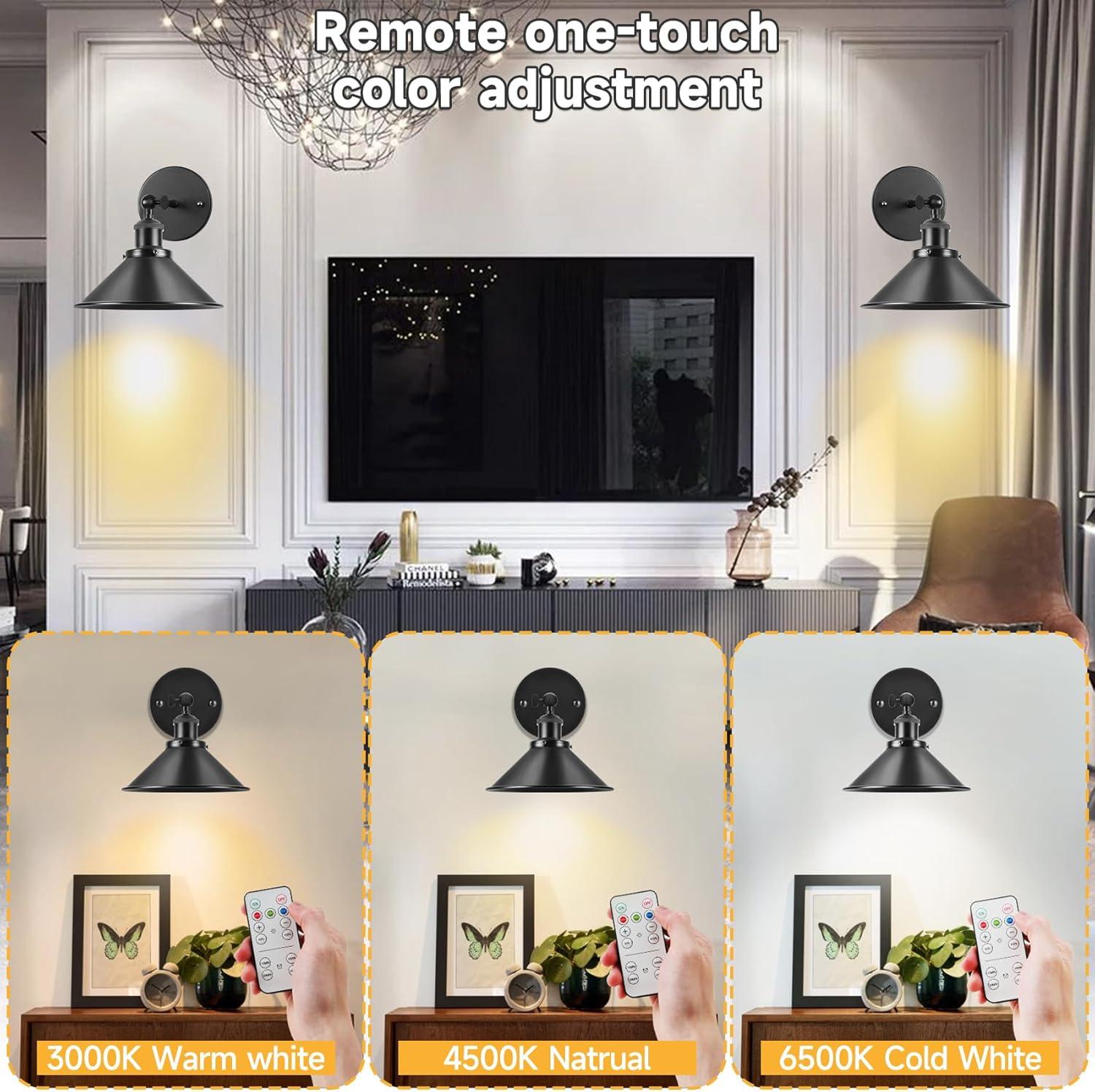 Battery Operated Wall Sconce Decor Set of 2, Black Wireless Wall Sconces with Remote, Dimmable Vintage Led Wall Lights, Wall Lamp for Bedroom Farmhouse Gallery
