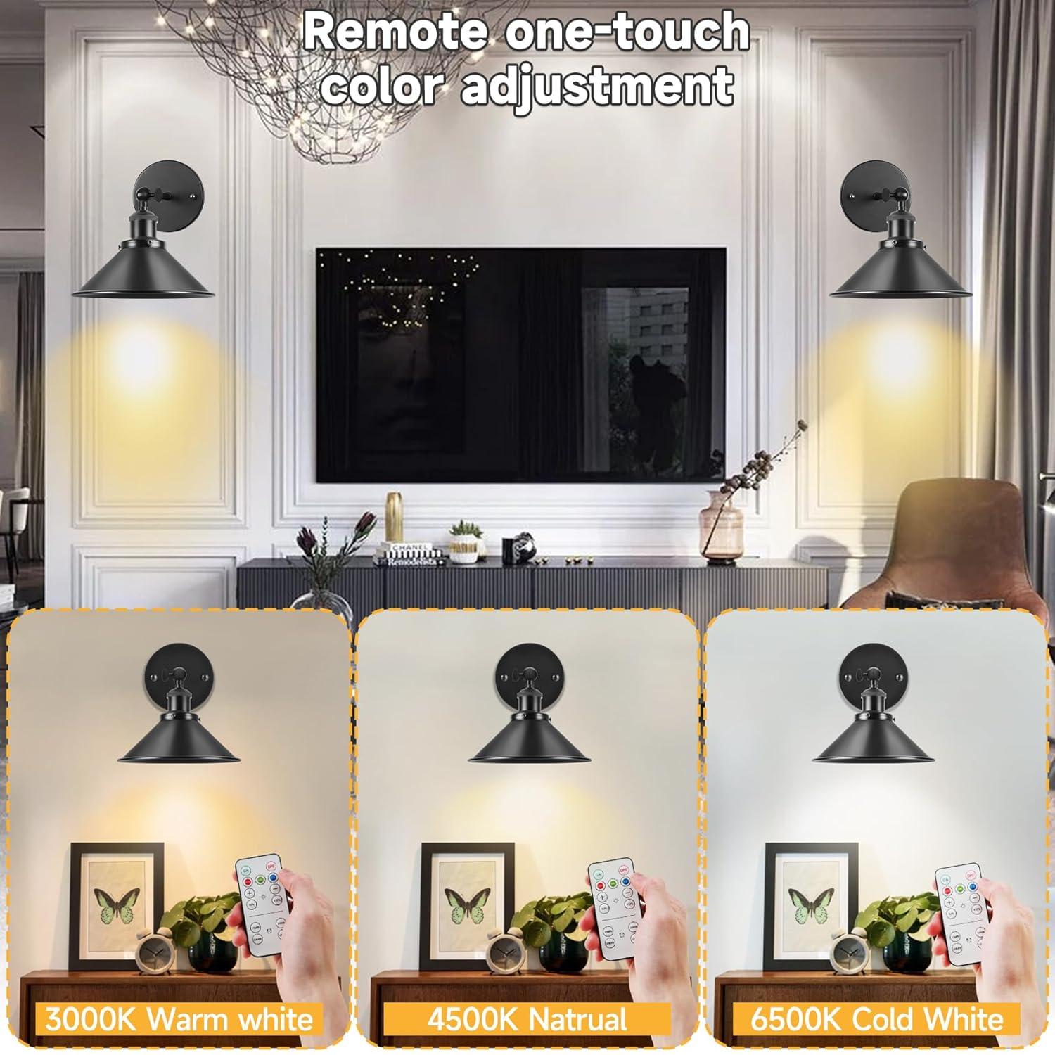 Battery Operated Wall Sconce Decor Set of 2, Black Wireless Wall Sconces with Remote, Dimmable Vintage Led Wall Lights, Wall Lamp for Bedroom Farmhouse Gallery