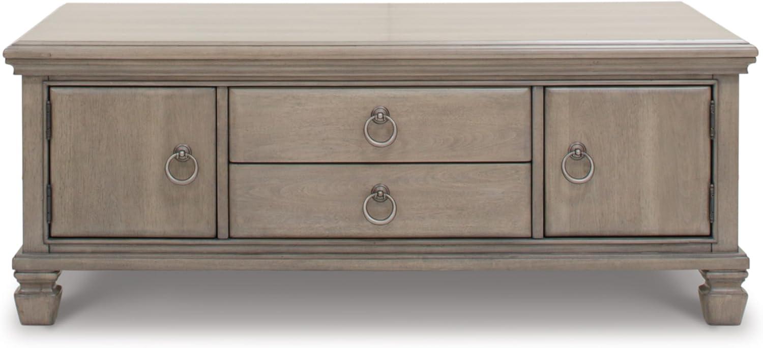 Signature Design by Ashley Lexorne Classic Cocktail Table with 2 Cabinets and 2 Drawers, Light Gray