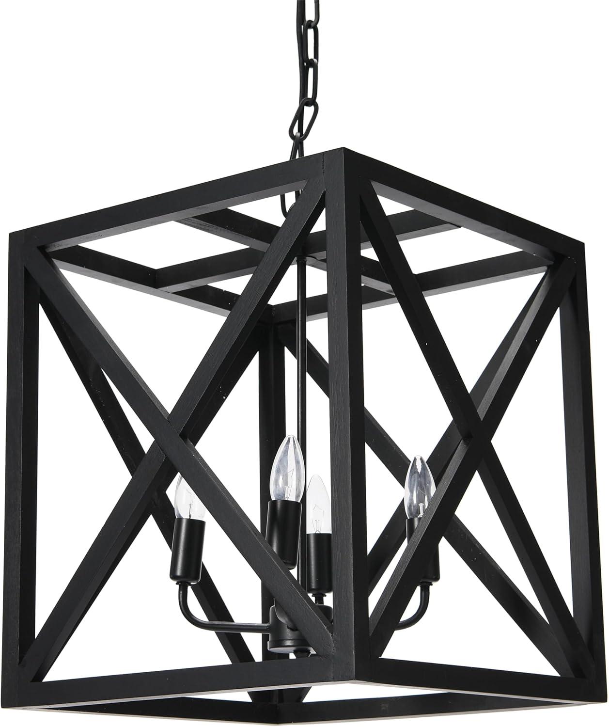 Creative Co-Op Geometric Wood and Metal Ceiling Light, Black