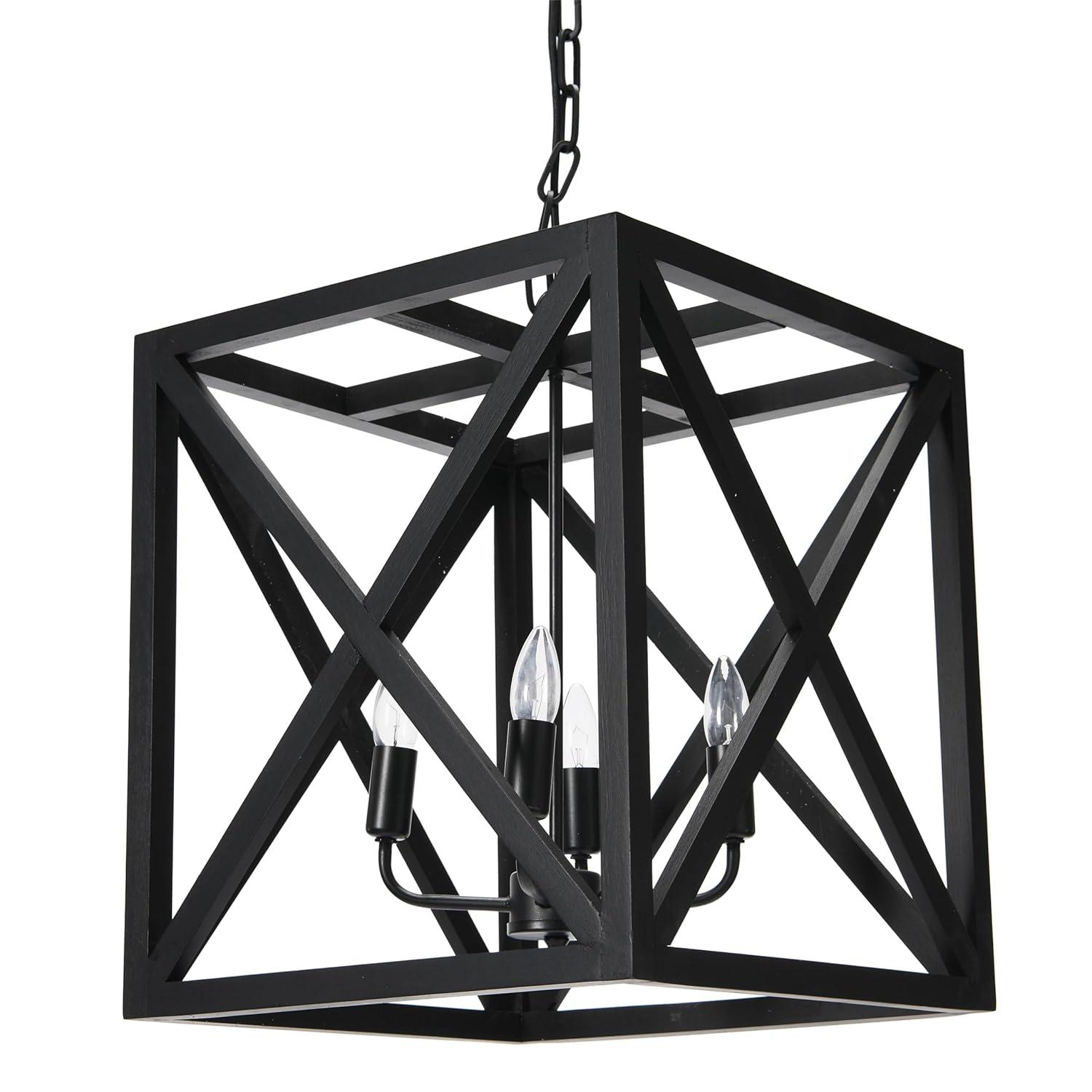 Creative Co-Op Geometric Wood and Metal Ceiling Light, Black