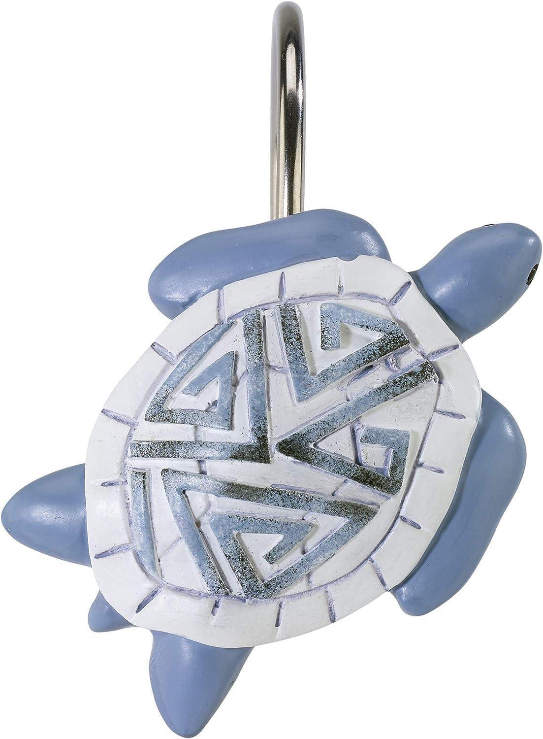 Hand-Painted Blue and White Resin Sea Life Shower Hooks Set