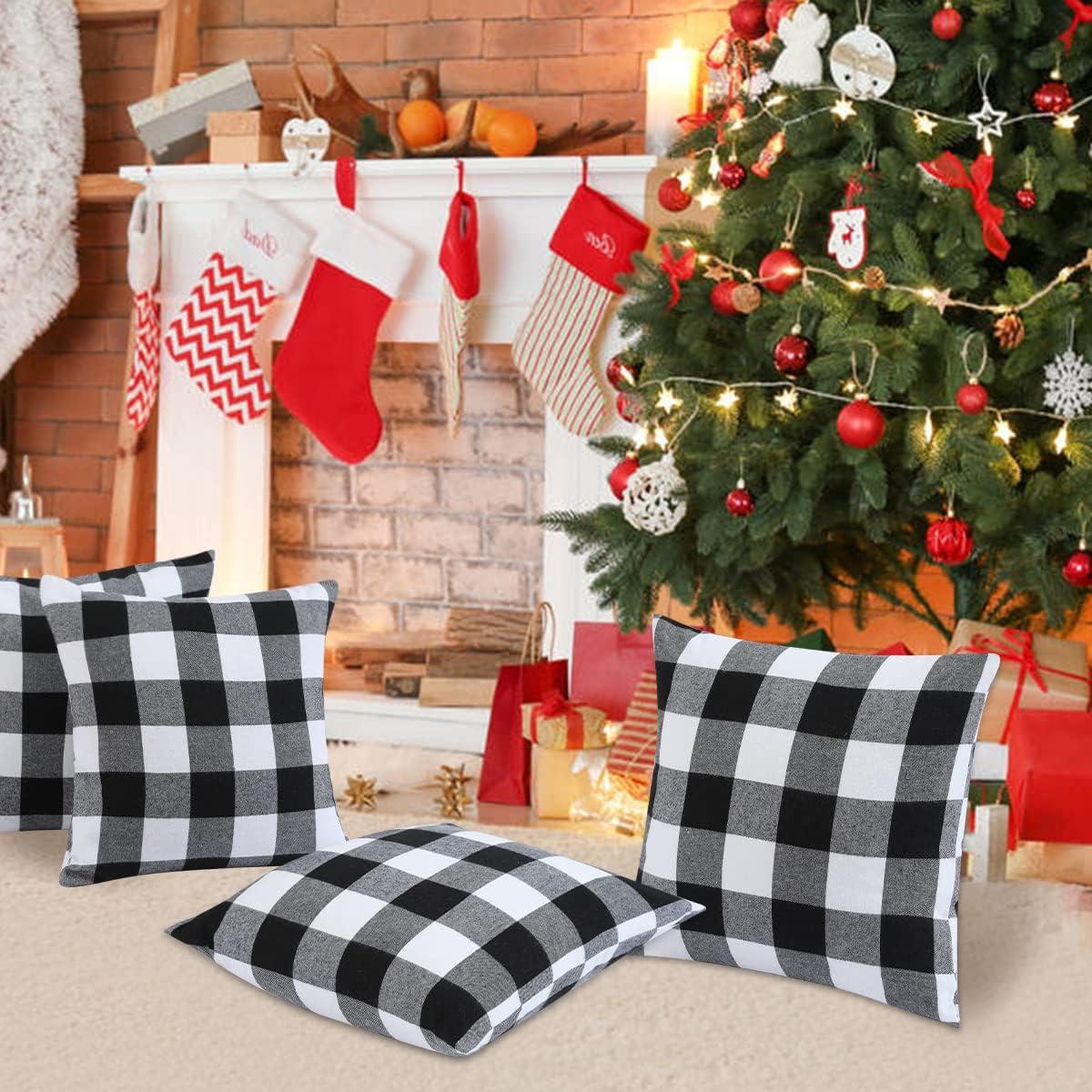 Set of 2 Check Plaid Throw Pillow Covers Cushion Case Polyester Linen for Fall Home Decor , 18 x 18 Inches