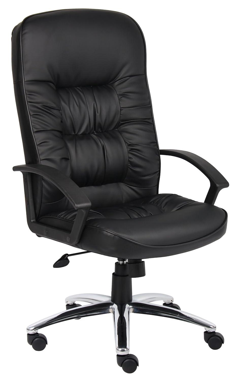 High Back LeatherPlus Chair Black - Boss Office Products: Ergonomic, Adjustable, Swivel, Casters/Wheels