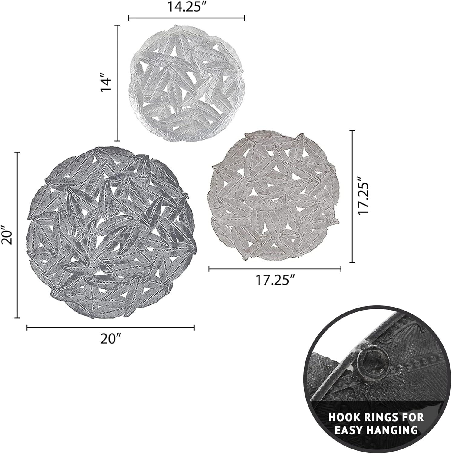 Dakota Fields Textured Feather 3-Piece Metal Disc Wall Decor Set