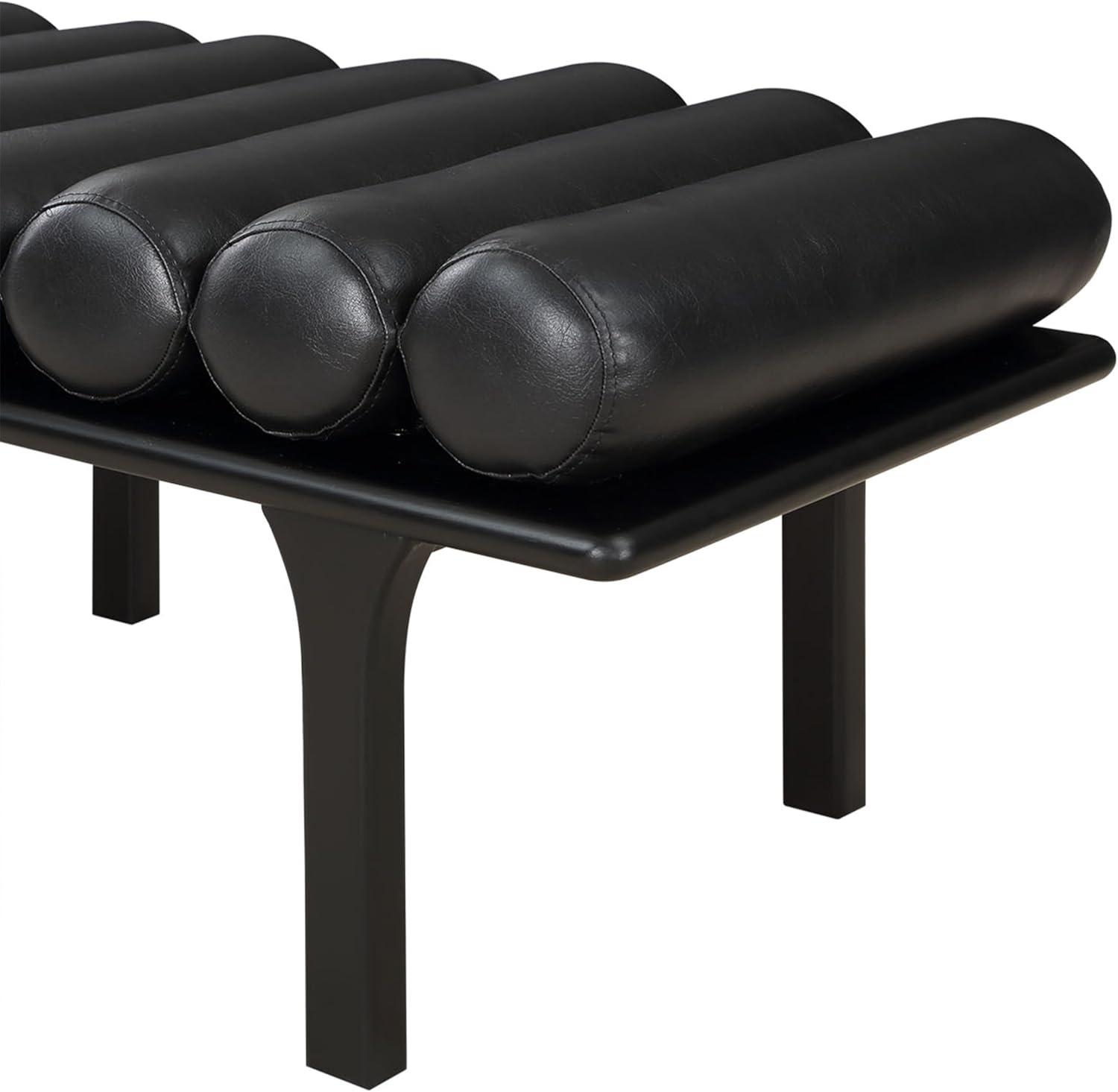 Landon Black Vegan Leather and Oak Art Deco Bench