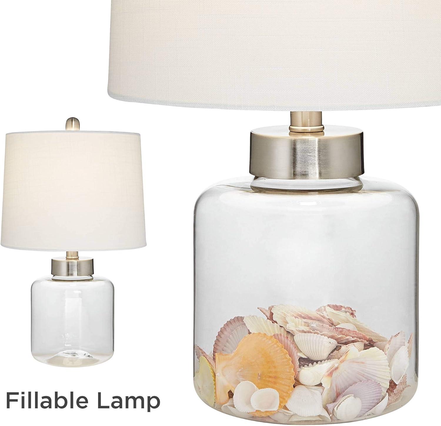 360 Lighting Coastal Accent Table Lamps 20.5" High Set of 2 Small Clear Glass Fillable Shells White Drum Shade for Living Room Family Bedroom