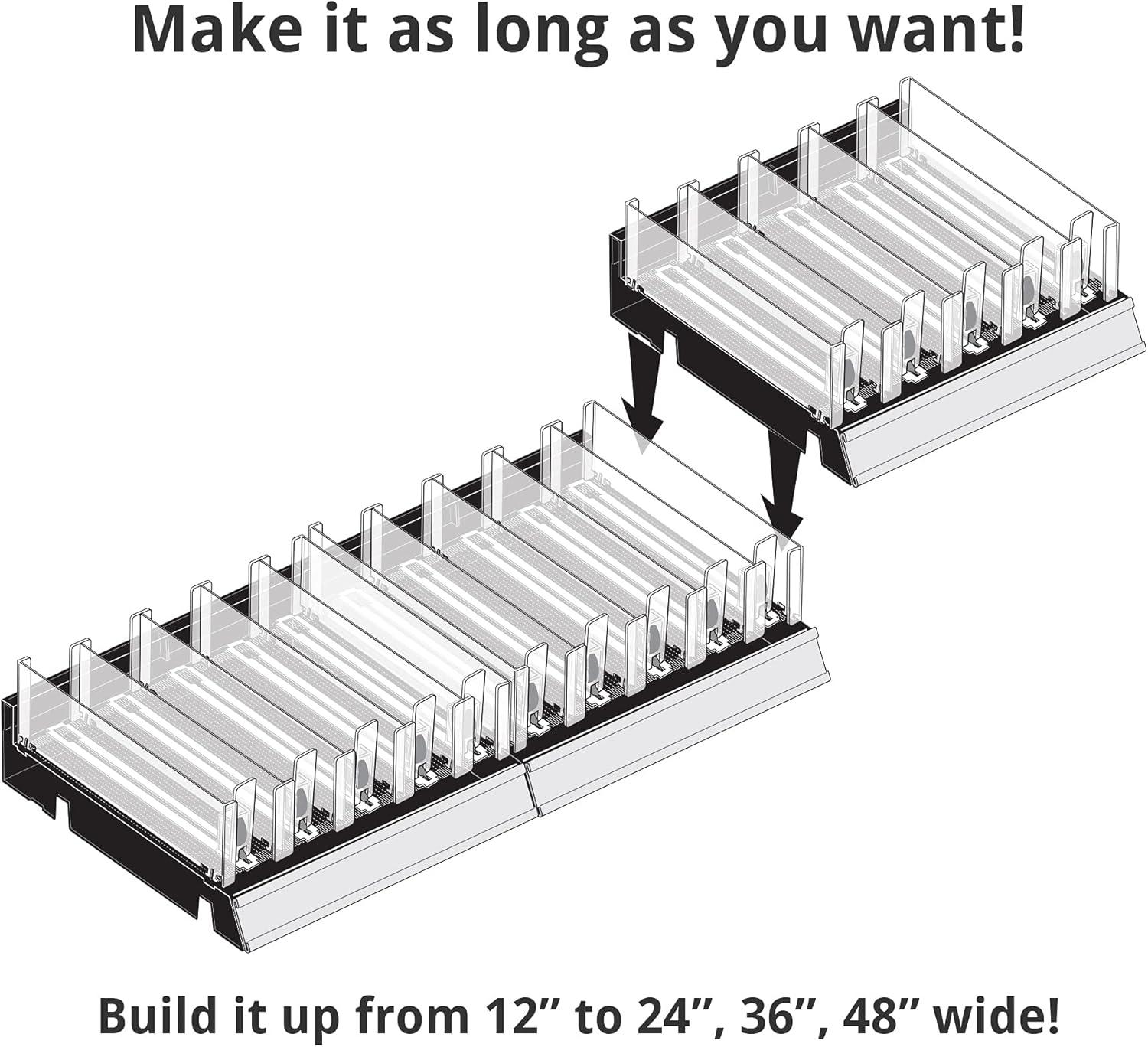 Azar Displays 225830-TALL-BLK Adjustable Tall Divider Bin Cosmetic Tray with Pushers - Customize Slot Size to Product, Black 2-Pack