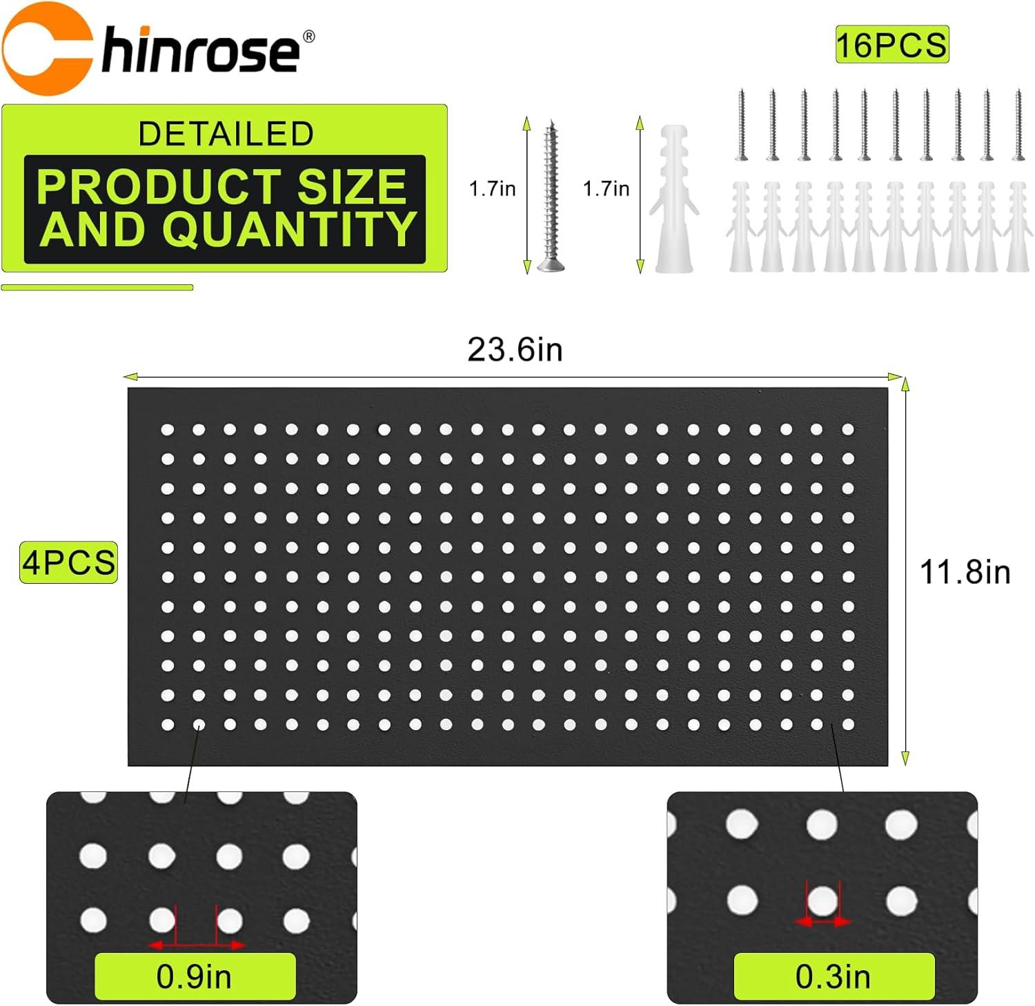 4 Pack Metal Pegboard Panels 24" x 12" Black Heavy Duty Steel Pegboard Wall Organizer, Garage Utility Tools Pegboard Storage System for Workbench, Shop, Shed Modular Peg Board Organizer Board Kit
