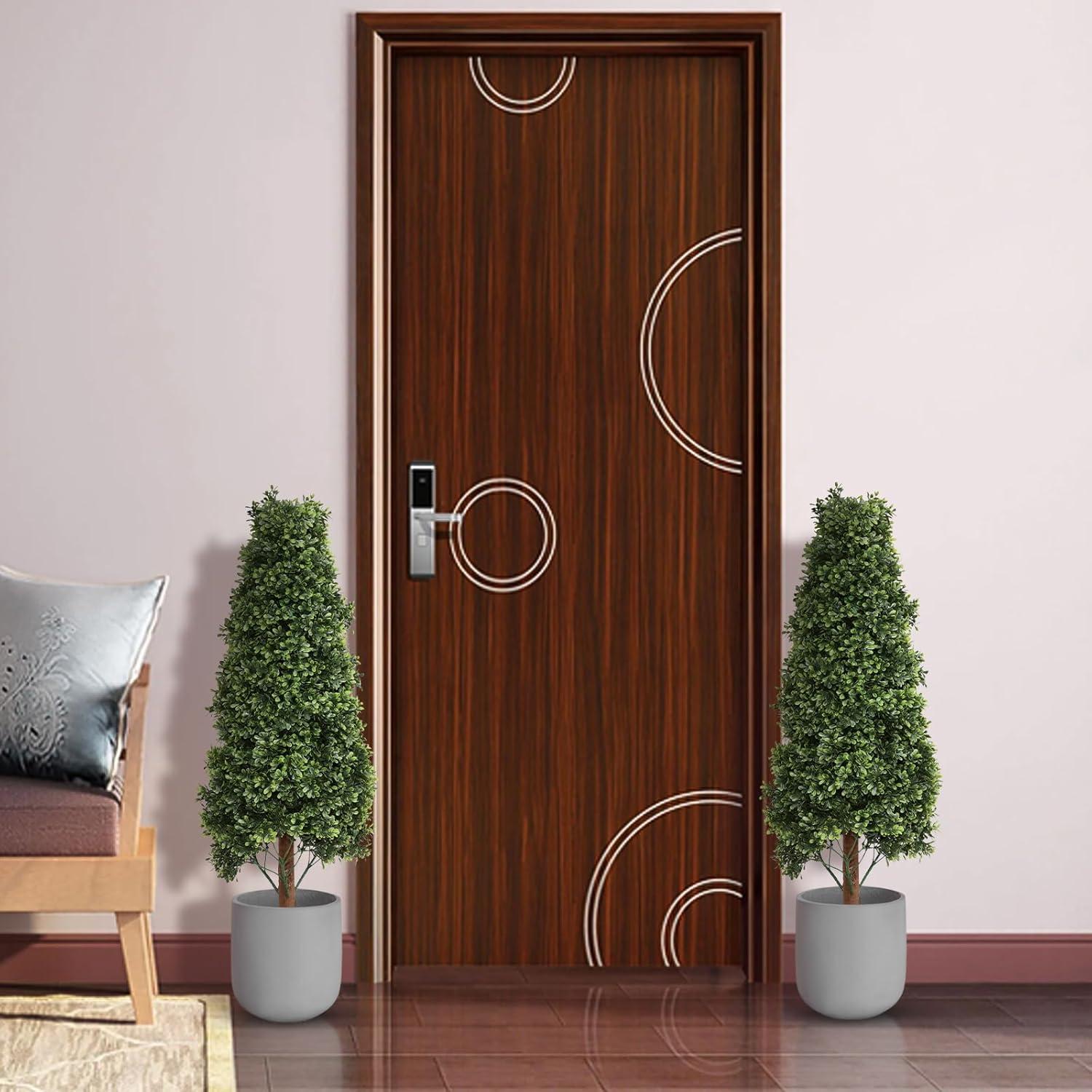 3ft Artificial Topiary Trees Set of 2, Faux Boxwood Tree for Outdoor Decor, Topiaries Plants Artificial Outdoors for Front Door Patio Garden C38
