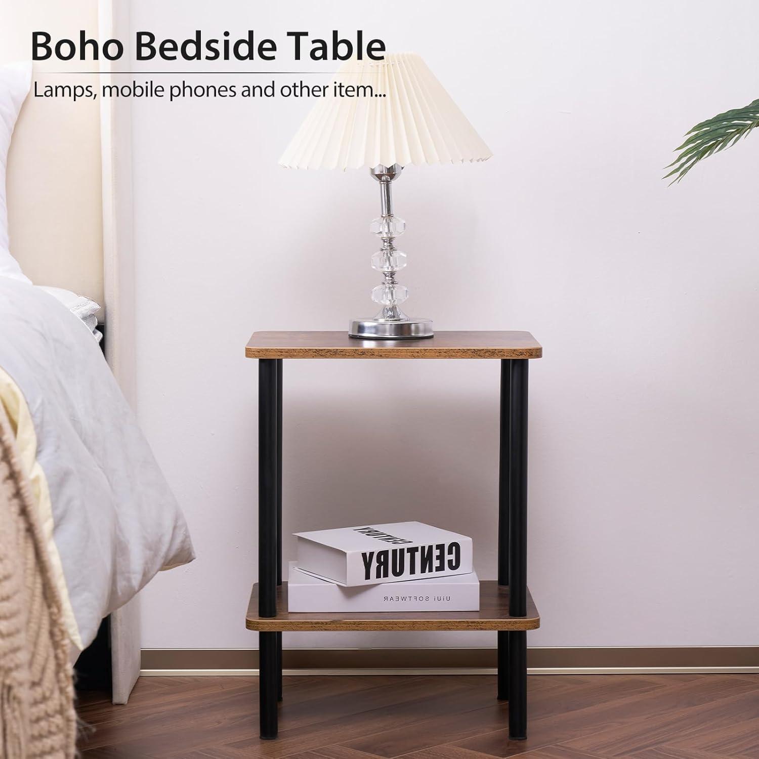 End Table, Set of 2, Side Table, Nightstand, 2-Tier Storage Shelf, Sofa Table for Small Space, Living Room, Bed Room TB01BB035