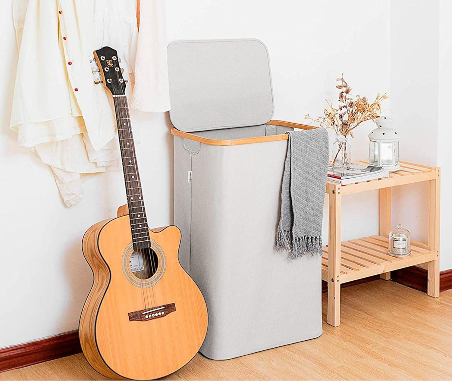 Lonbet Large Laundry Basket Light Grey with Lid XL100L Fabric Dirty Clothes Adult Hamper for Home