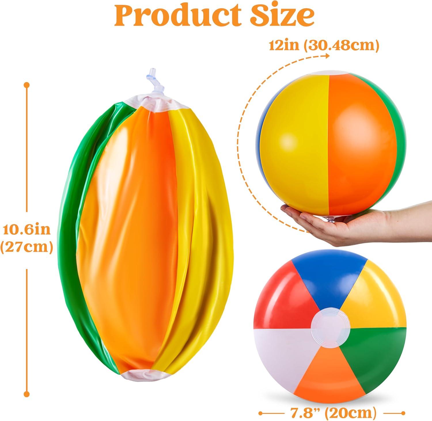 JOYIN Rainbow Beach Balls(12 Pack), 12'' Inflatable Swimming Pool Toys for Summer Water Games Kids Birthday Party Supplies Combo Set Include Inflatable Beach Balls