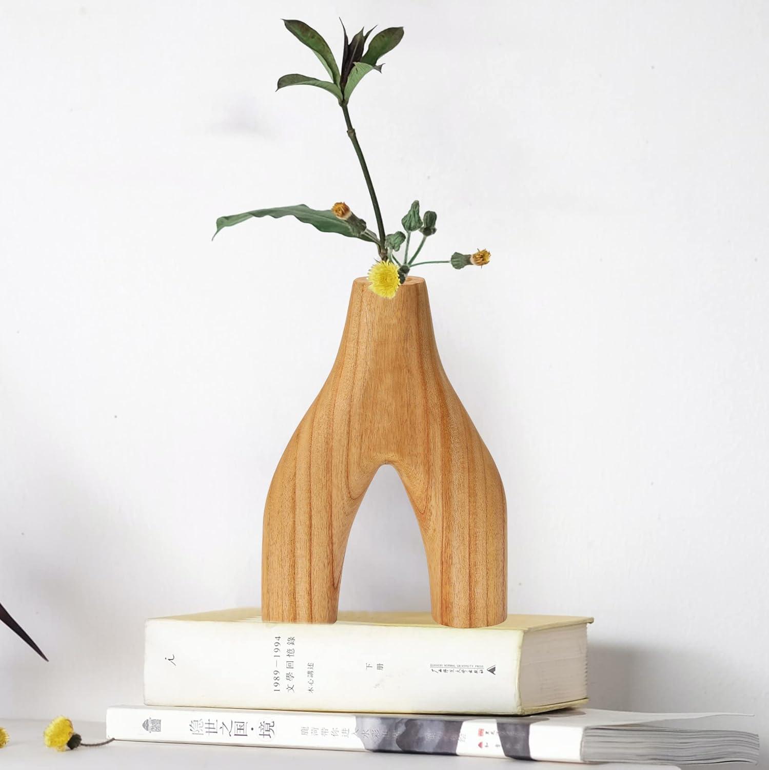 Decorative Arched Wood Vase, Natural