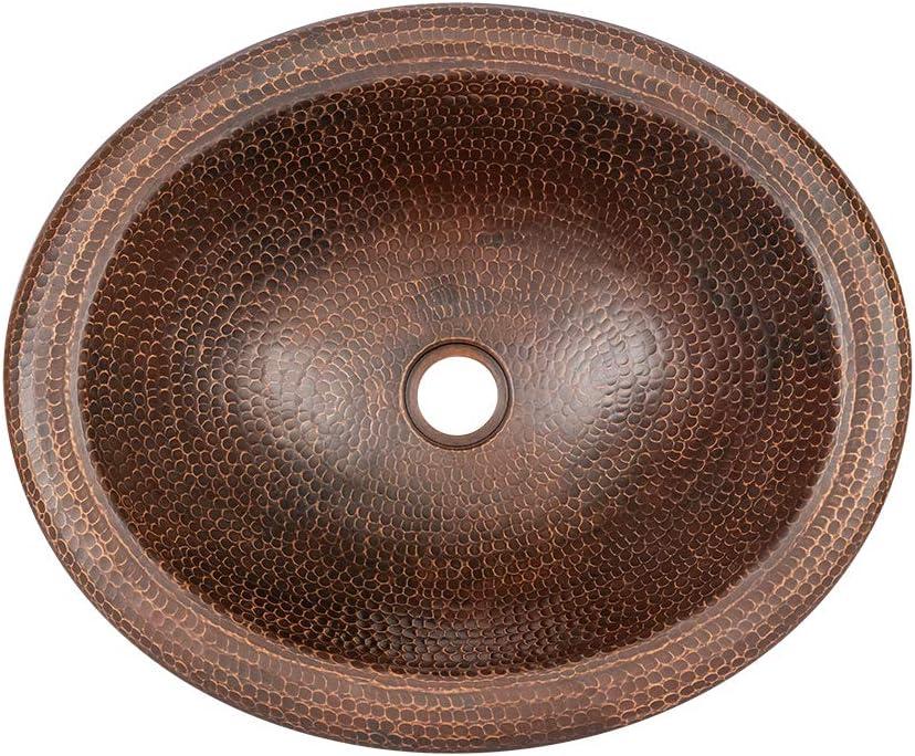 18" Wide Rim Oval Self Rimming Hammered Copper Bathroom Sink