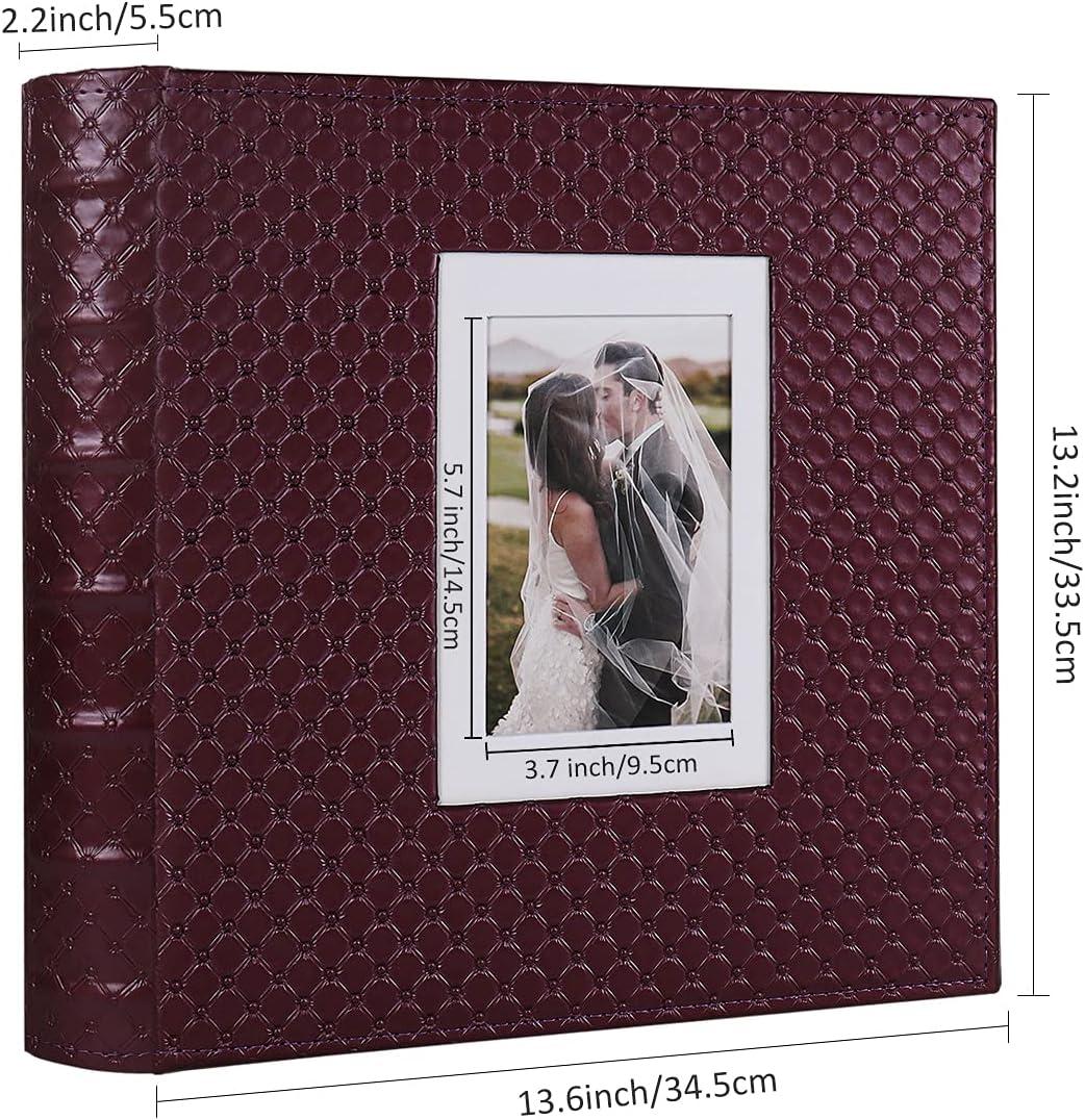 RECUTMS 60 Pages Picture Album Self Adhesive 4x6 5x7 8x10 Leather Cover DIY Magnetic Scrapbook Suitable Family Wedding Picture Albums Photo (Red Wine)