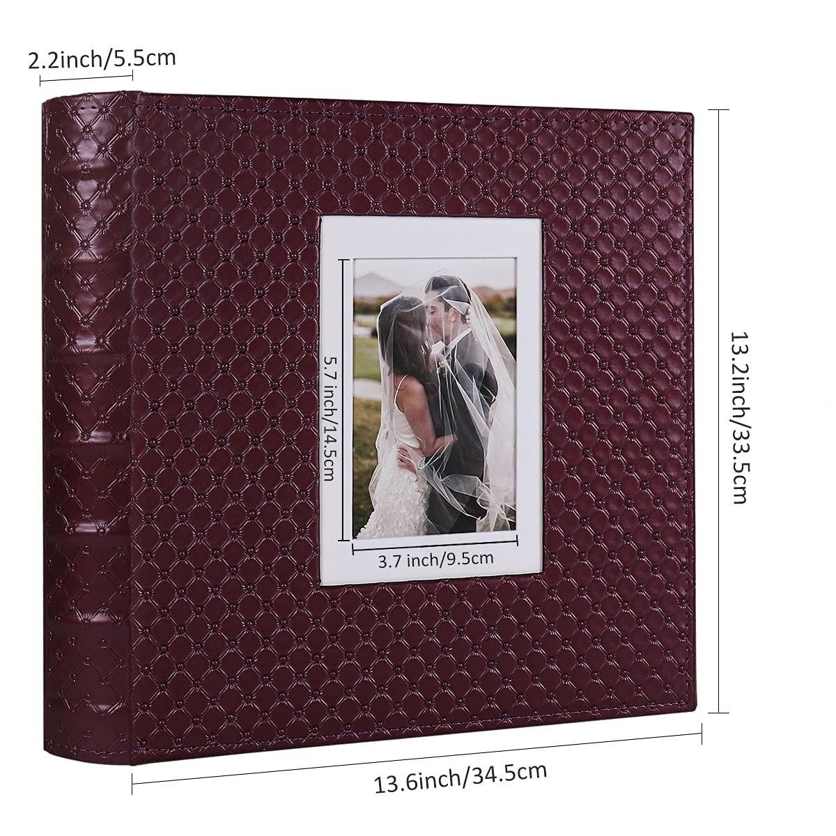 RECUTMS 60 Pages Picture Album Self Adhesive 4x6 5x7 8x10 Leather Cover DIY Magnetic Scrapbook Suitable Family Wedding Picture Albums Photo (Red Wine)
