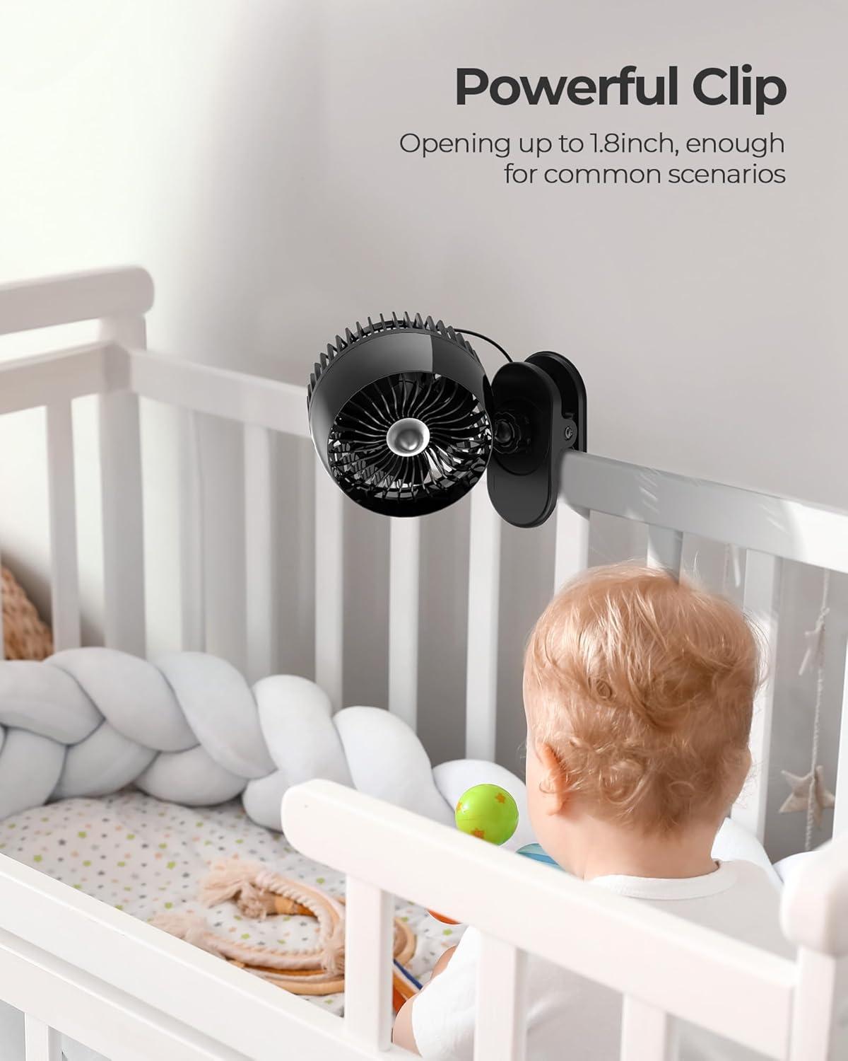 USB Clip on Fan, Strong Wind Ultra Quiet Small Desk Fan with Strong Clamp, More Than 360° Adjustable, 3 Speeds USB-C Corded Powered, Mini Personal Fan for Home Office Desktop Black