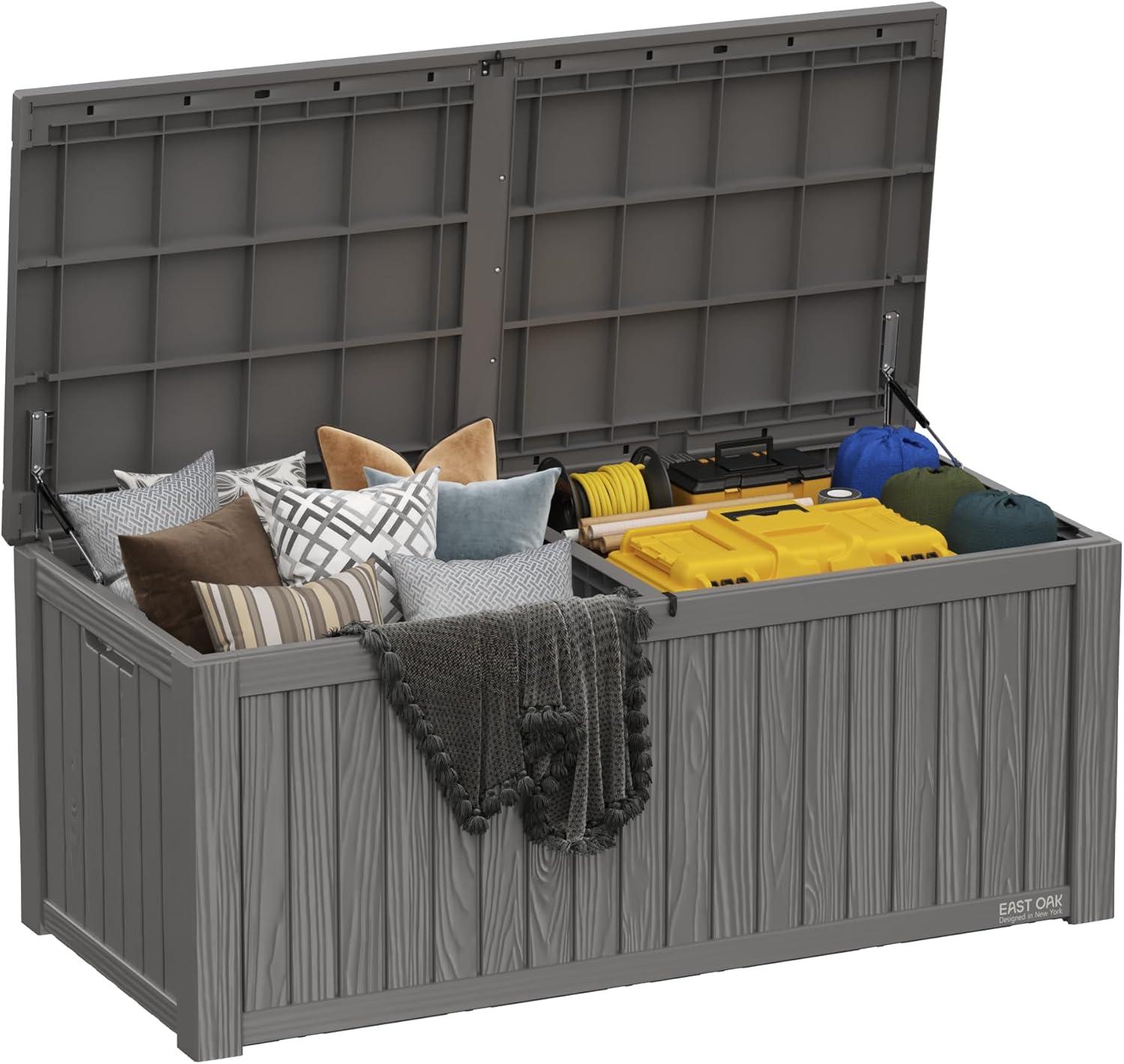 East Oak 150 gal Waterproof Resin Deck Box Gray: Weather & Wind-Resistant, 53.35 lbs, Easy No-Tool Assembly