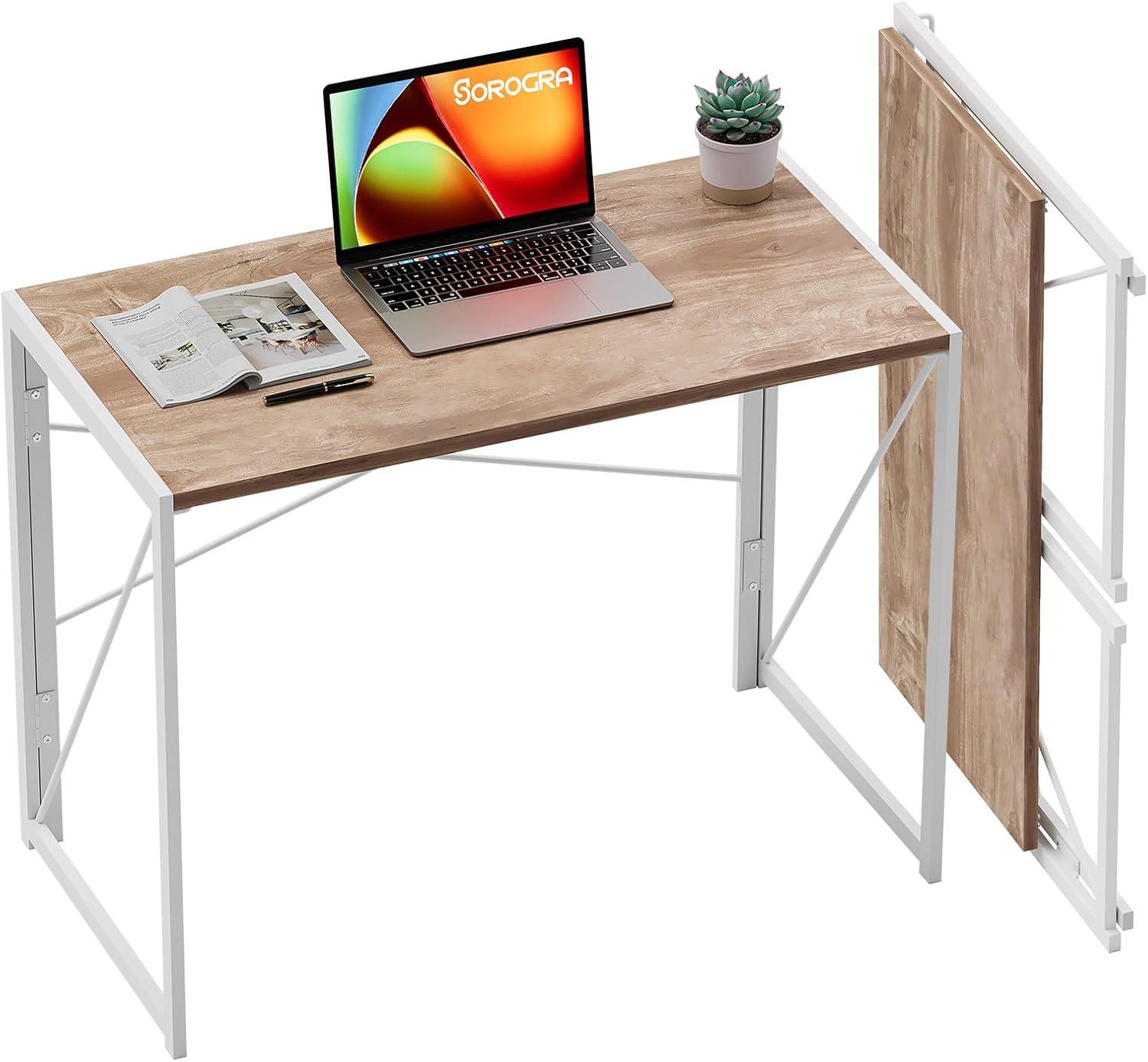 Coavas Folding Desk 31.5 inch Foldable Small Portable Computer Desks, Spaces Saving Writing Sturdy Table for Bedroom, Home Office, Dorm, Apartment, Pre Assembled, Oak