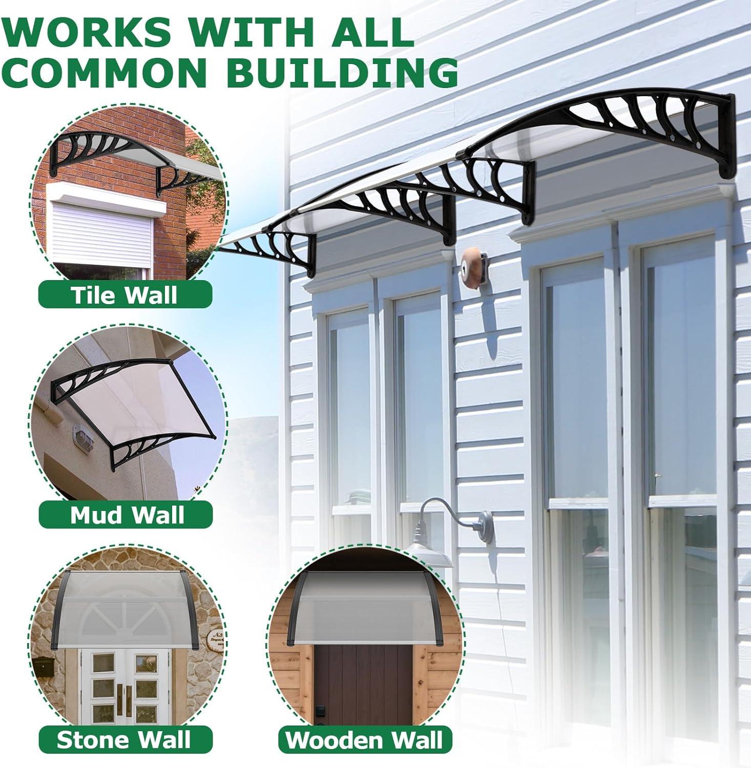 40" x 32" Door Window Awning Exterior, Polycarbonate Cover Entry Door Outdoor Patio Awning Canopy, Front Door Overhang Awning for Sun Shutter, UV, Rain and Snow Protection, Hollow Sheet (Clear Board)