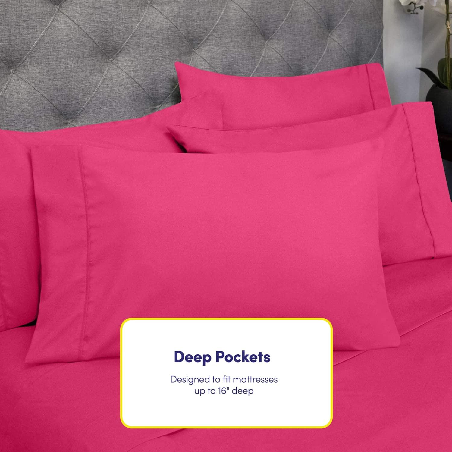 4 Piece Sheet Set, Ultra Soft 1800 Series Collection - King, Fuchsia