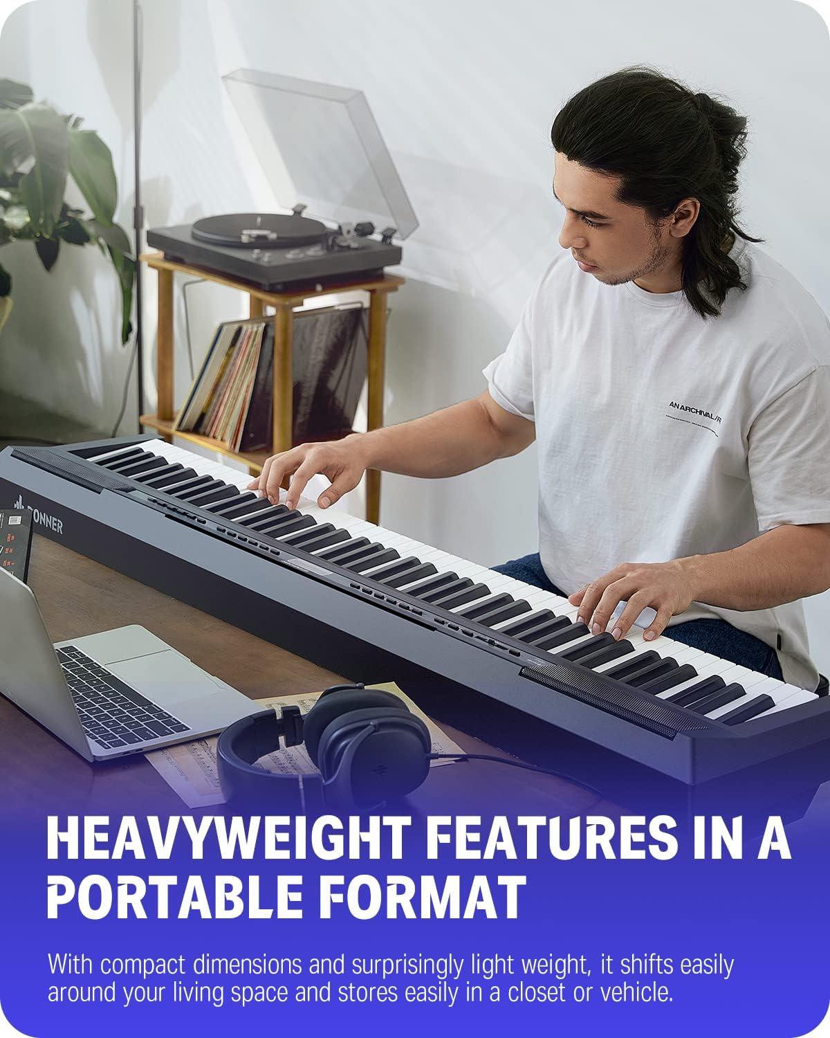 Donner DEP-20 Beginner Digital Piano 88 Key Full Size Weighted Keyboard, Portable Electric Piano with Sustain Pedal, Power Supply