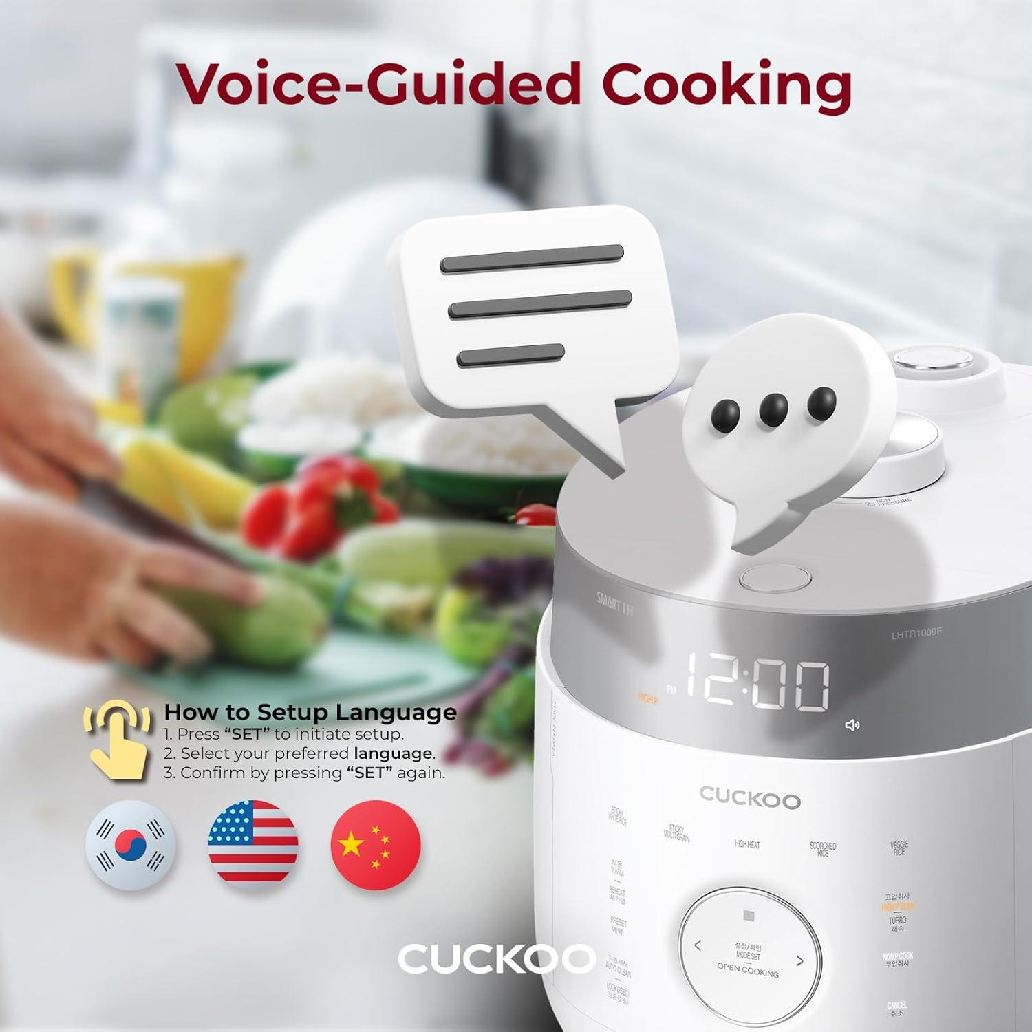 CUCKOO CRP-LHTR1009FW 10-Cup (Uncooked) / 20-Cup (Cooked) Induction Heating Twin Pressure Rice Cooker with Nonstick Inner Pot, 16 Menu Modes, 3 Voice Guide, Auto Clean (White)
