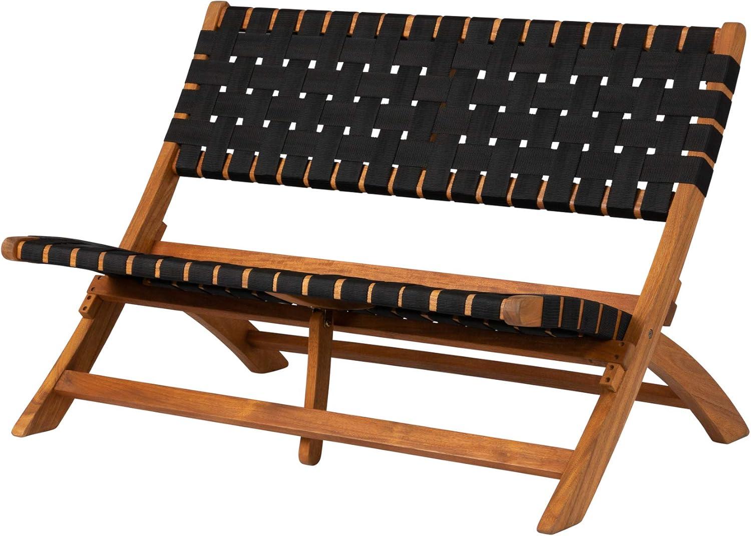 Balkene Home Sava Bench Low-Slung Acacia Wood Construction No Assembly-Unfold-Teak Toned Oil Finish
