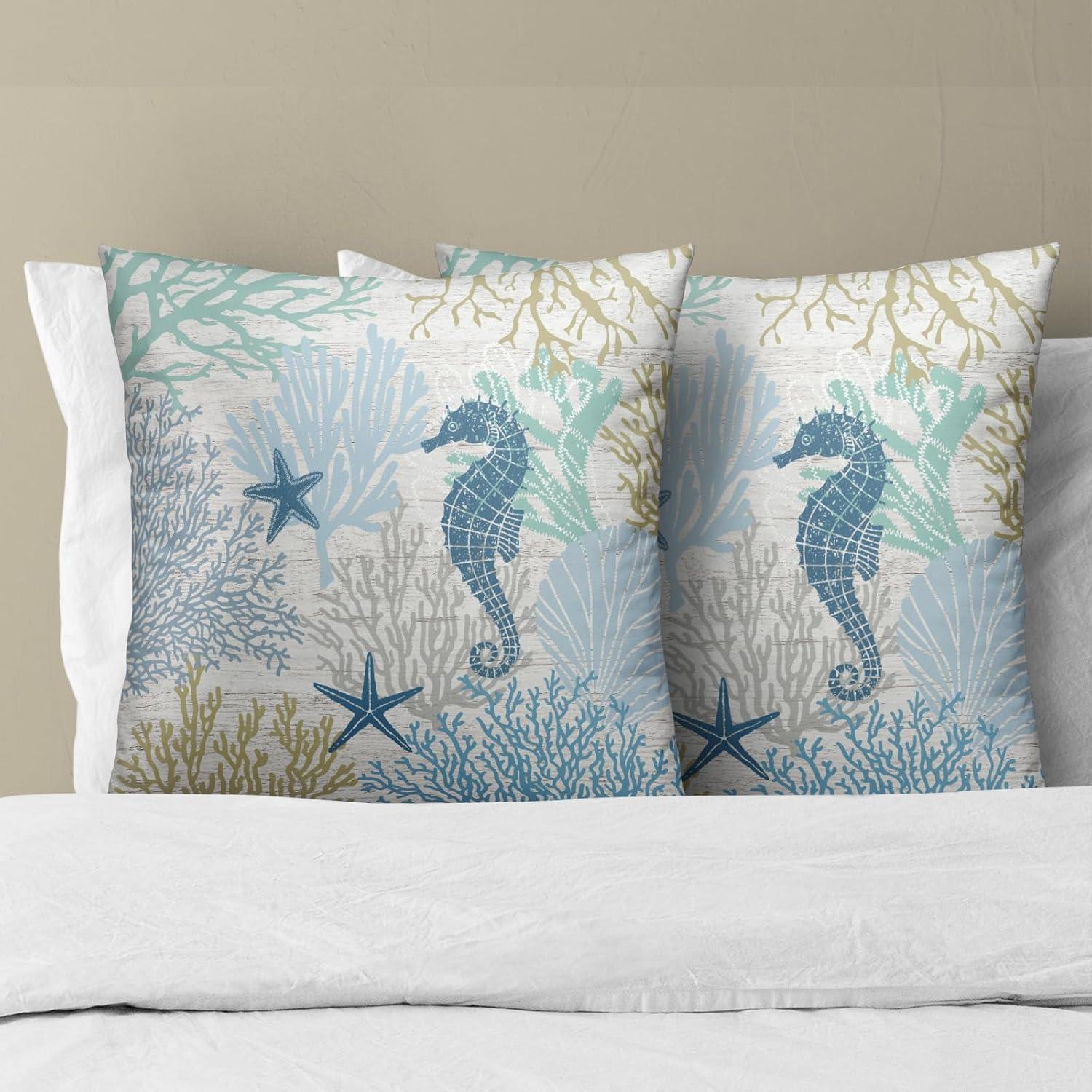 Burnt Orange Summer Outdoor Coastal Pillow Covers 18x18 Inch Set of 2 Fall Coral Seashell Starfish Throw Pillows Ocean Themed Beach Nautical Decorative Cushion Cases for Couch Decorations