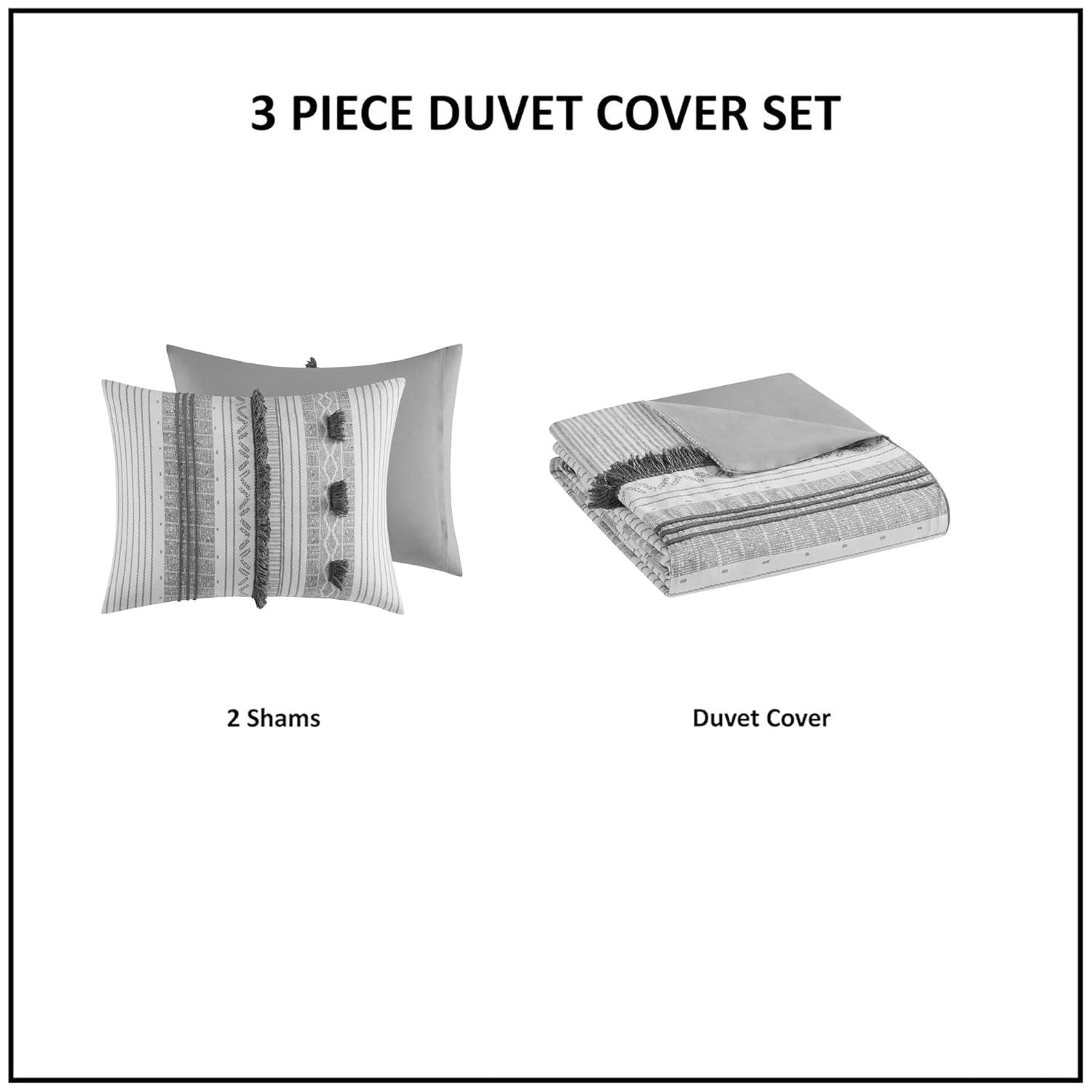 Ink+Ivy 3pc Full/Queen Cody Cotton Duvet Cover Set Gray/Navy: Woven Stripe, Lightweight, OEKO-TEX Certified