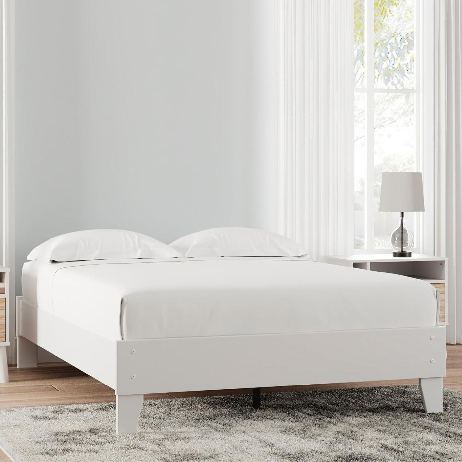 Full Piperton Platform Bed White - Signature Design by Ashley: Modern Style, No Box Spring Needed