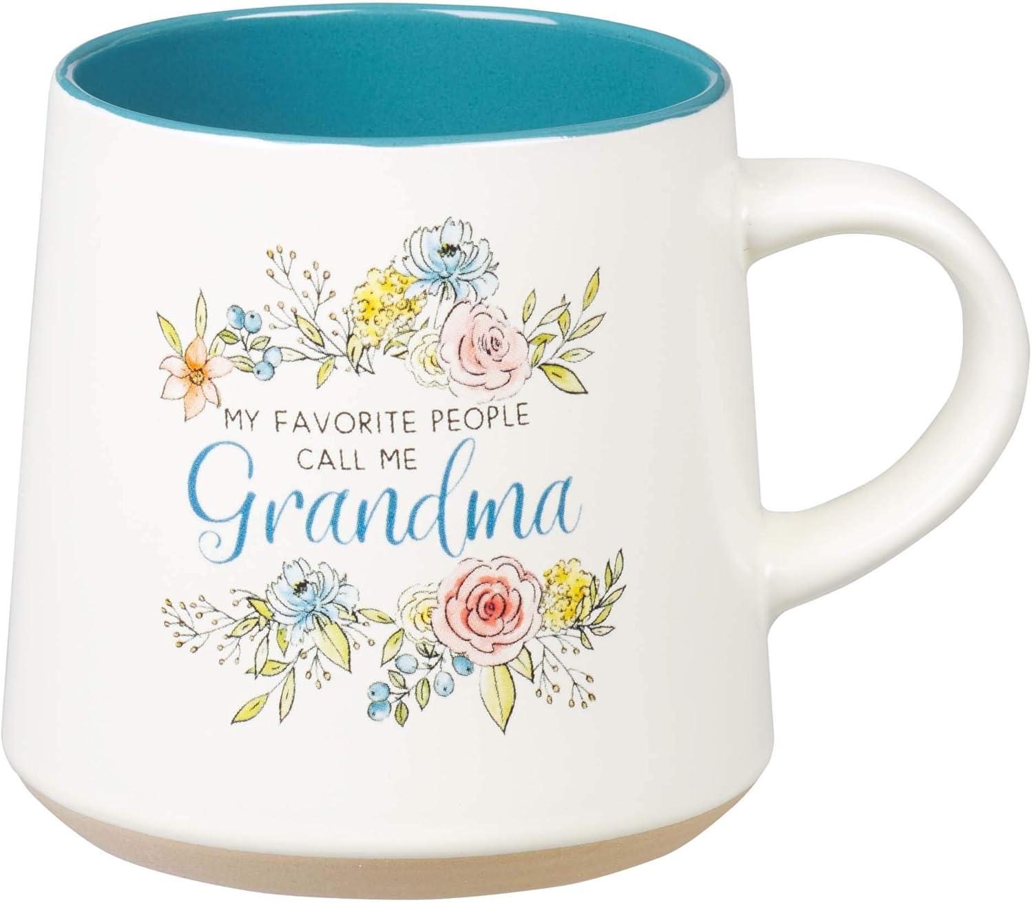 Floral Grandma Ceramic Coffee Mug with Blue Interior, 14oz