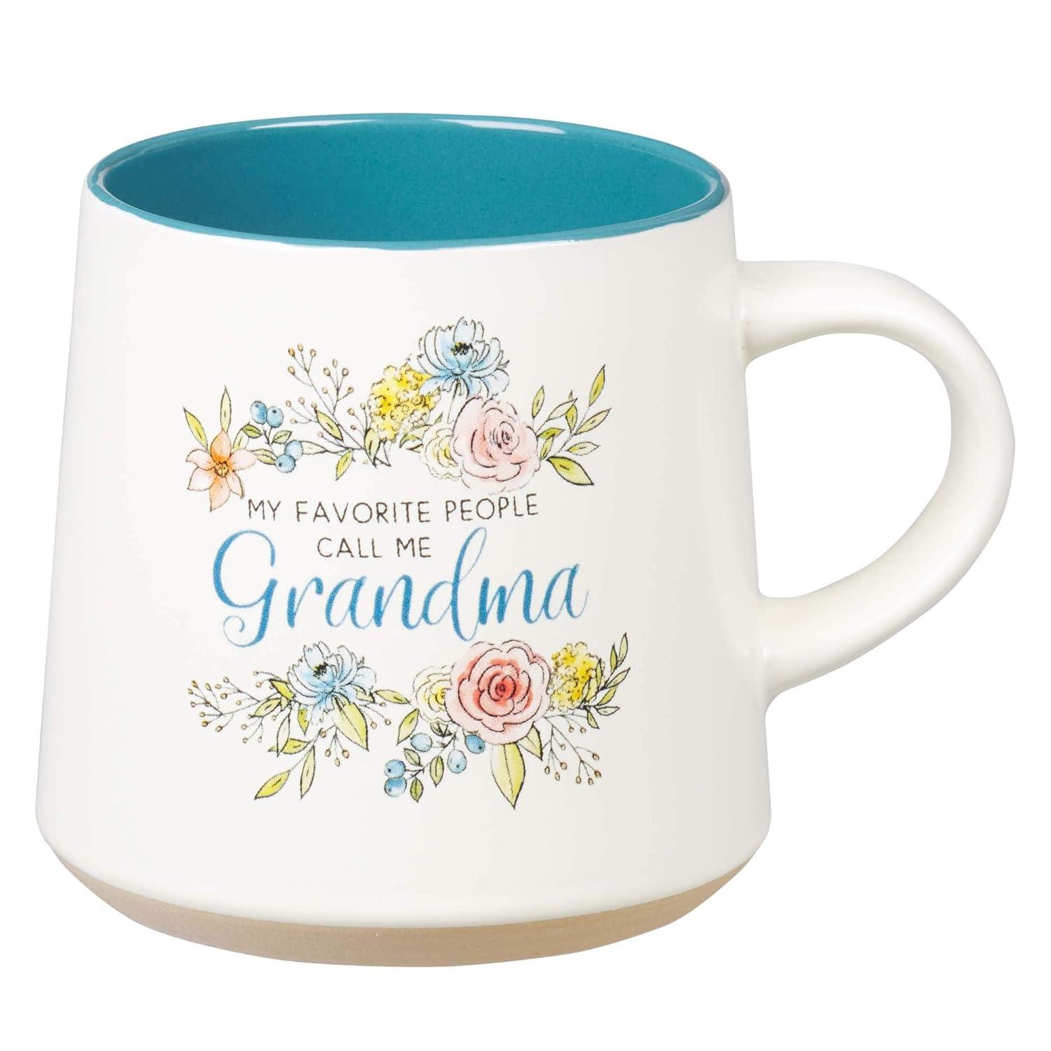 My Favorite People Call Me Grandma Clay Base Ceramic Coffee Mug for Grandmothers  Floral Peach & Ivory Cup for Coffee/Tea, Dishwasher Microwave Safe, 14oz